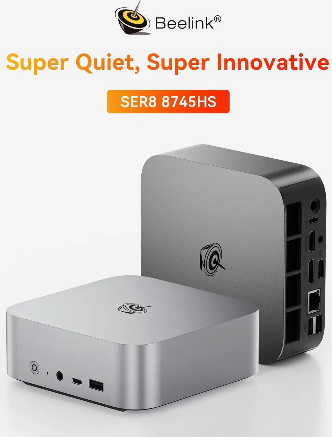Alt view image 2 of 7 - Beelink SER8 Mini PC,AMD Ryzen 7 8745HS 8C/16T(up to 4.9GHz),Mini Desktop 32GB DDR5 RAM 1TB NVMe PCIE 4.0 SSD,Support 4K Triple Display,AMD Radeon 780M,Gray color