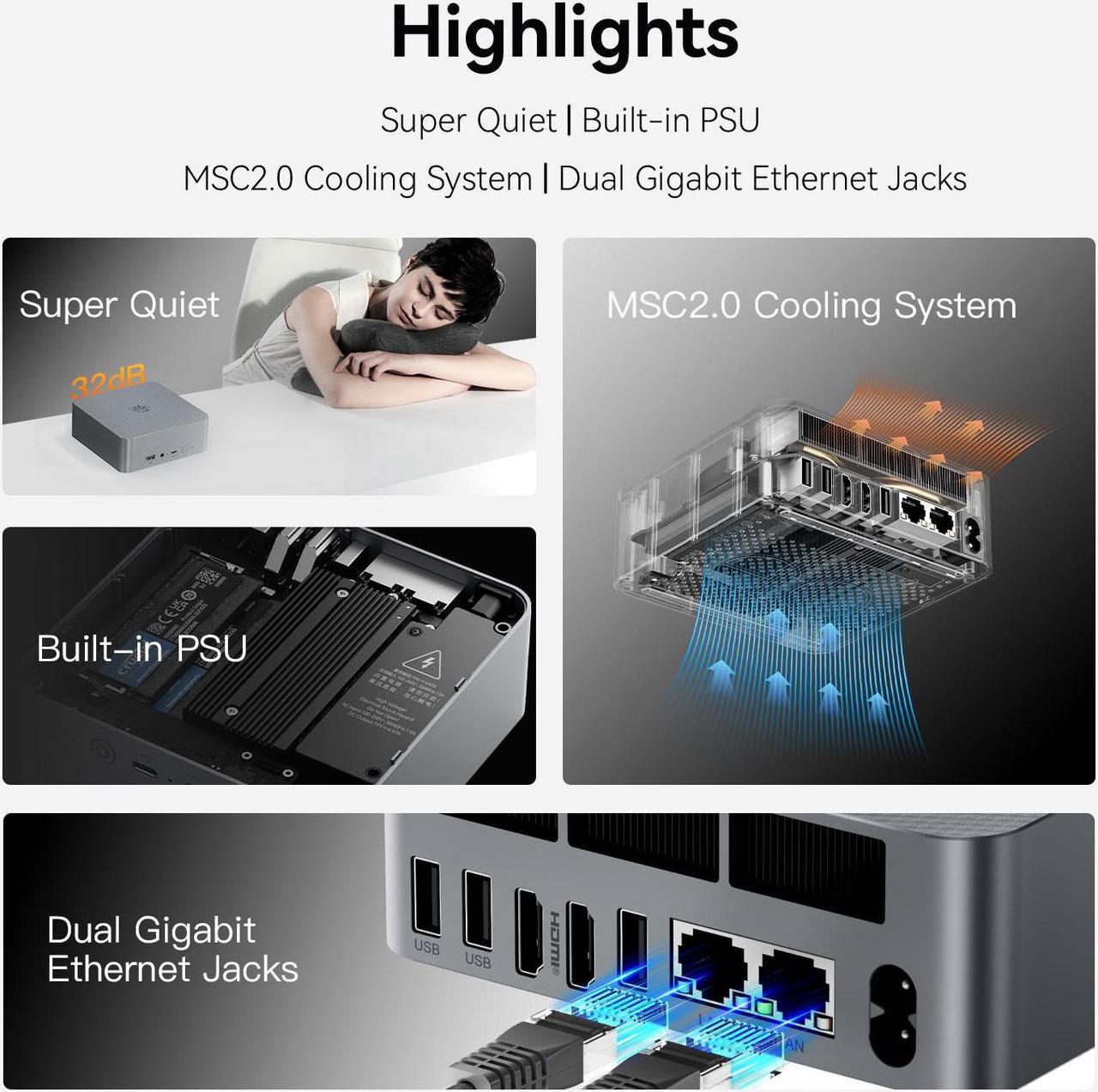 Alt view image 5 of 7 - Beelink Mini PC EQR6 AMD Ryzen9 6900HX,Mini Computer 32GB DDR5 RAM 1TB NVME SSD,Mini Desktop Wifi 6 Bluetooth 5.2,Dual LAN 1000M,Dual HDMI