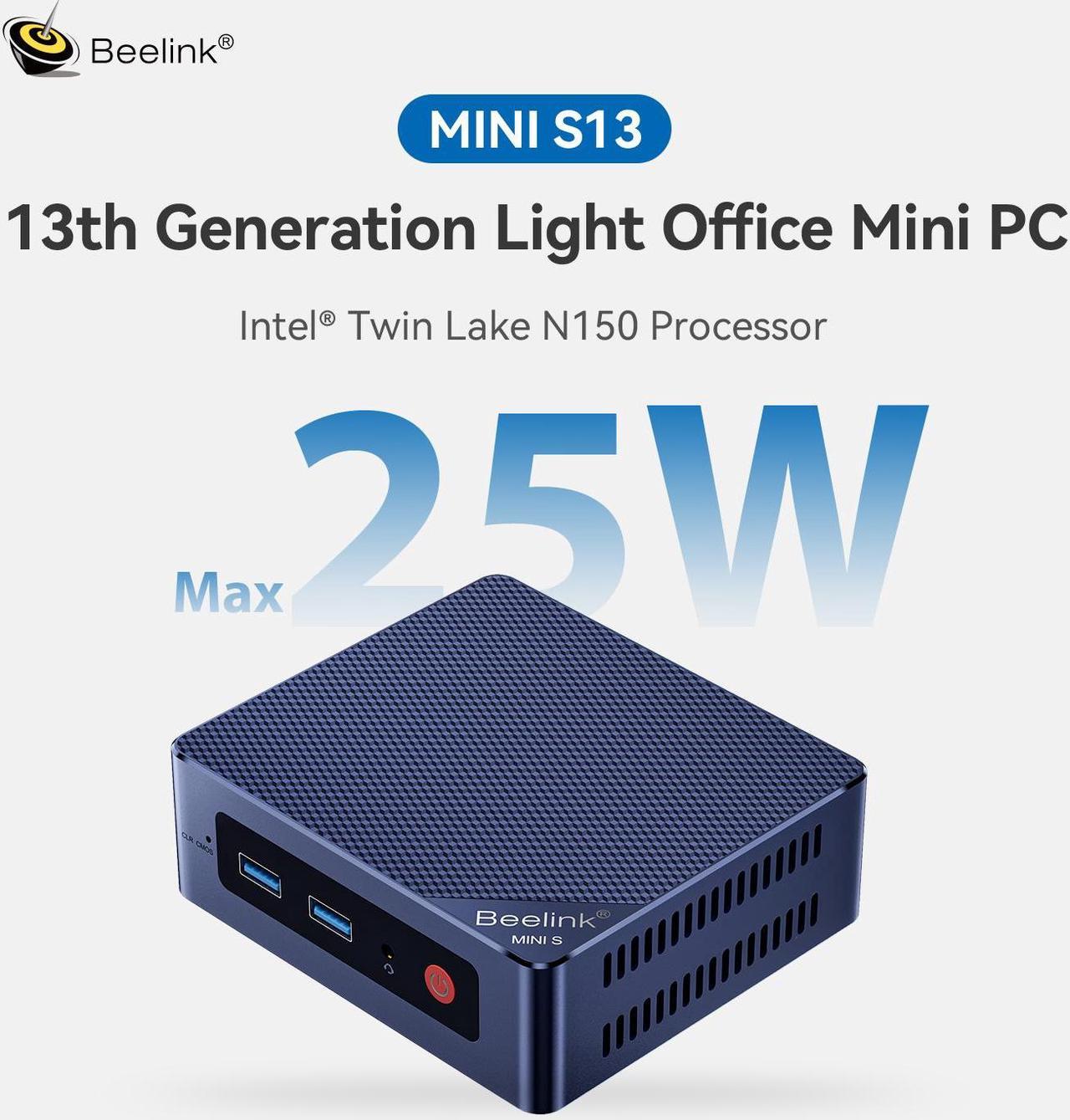 Alt view image 2 of 7 - Beelink Mini PC N150 Intel 13th Gen (up to 3.6GHz), Mini S13 16GB DDR4 RAM 500GB SSD,W11,Dual 4K Display LAN 1000M