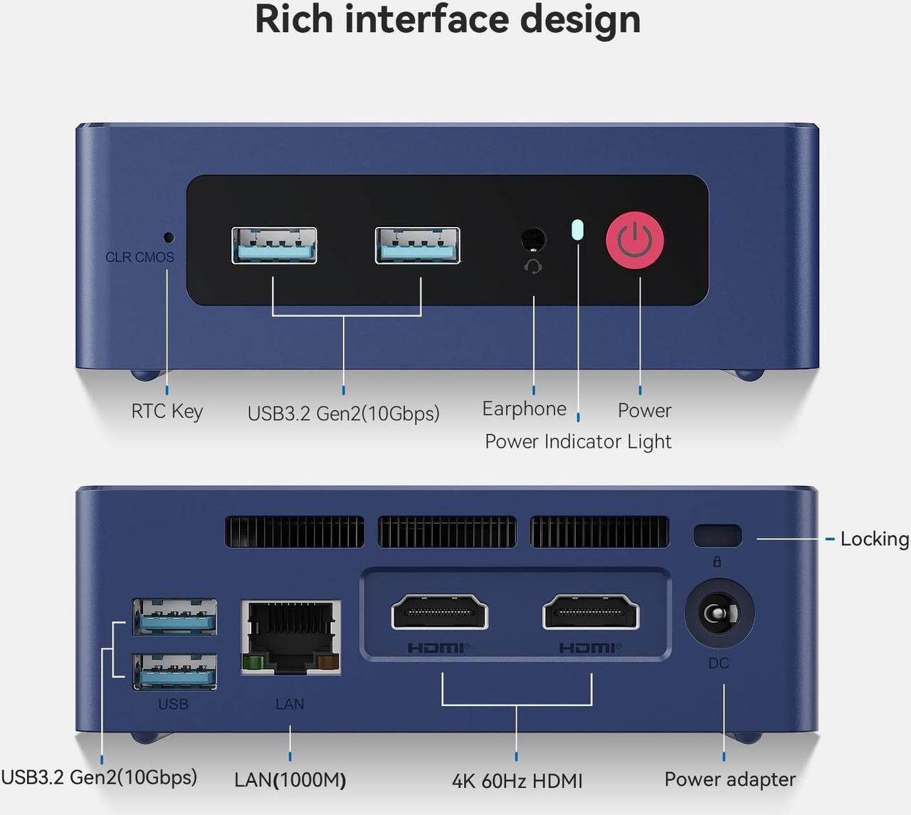 Alt view image 6 of 7 - Beelink Mini PC N150 Intel 13th Gen (up to 3.6GHz), Mini S13 16GB DDR4 RAM 500GB SSD,W11,Dual 4K Display LAN 1000M