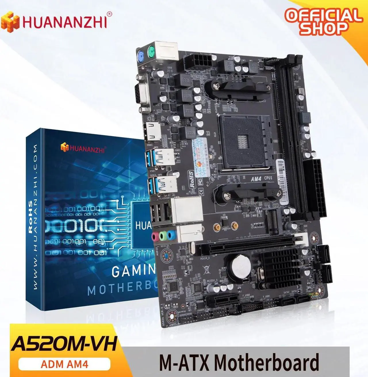 Main image of HUANANZHI A520M VH AMD AM4 Motherboard Support Ryzen ( 3600 4650G 5500 5500G 5600 5600G 5600X 5800X) M.2 NVME Dual Channel DDR4 RAM