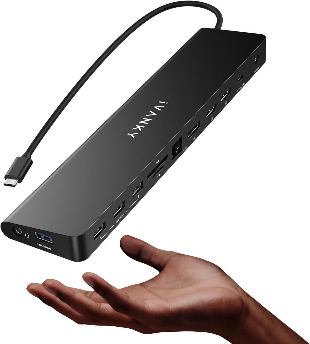 Main image of iVANKY Laptop Docking Station with 100W Power Adapter USB C 13-in-1 Triple Display Thunderbolt 3/4 Dock, Dual Monitor For Dell, HP, ASUS, Surface, Acer, etc, DP, 96W PD, USB 3.0, SD/TF