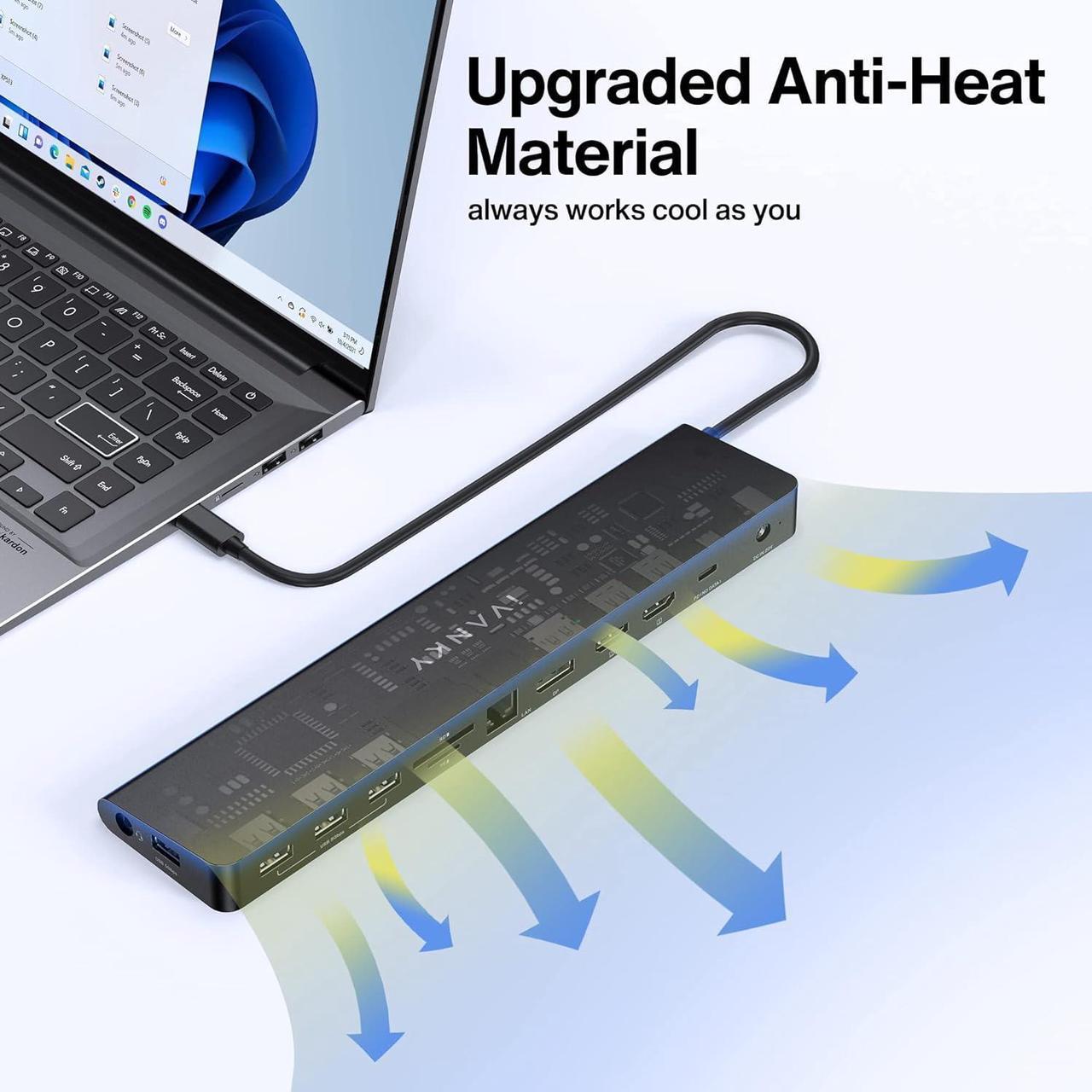 Alt view image 5 of 7 - iVANKY Laptop Docking Station with 100W Power Adapter USB C 13-in-1 Triple Display Thunderbolt 3/4 Dock, Dual Monitor For Dell, HP, ASUS, Surface, Acer, etc, DP, 96W PD, USB 3.0, SD/TF