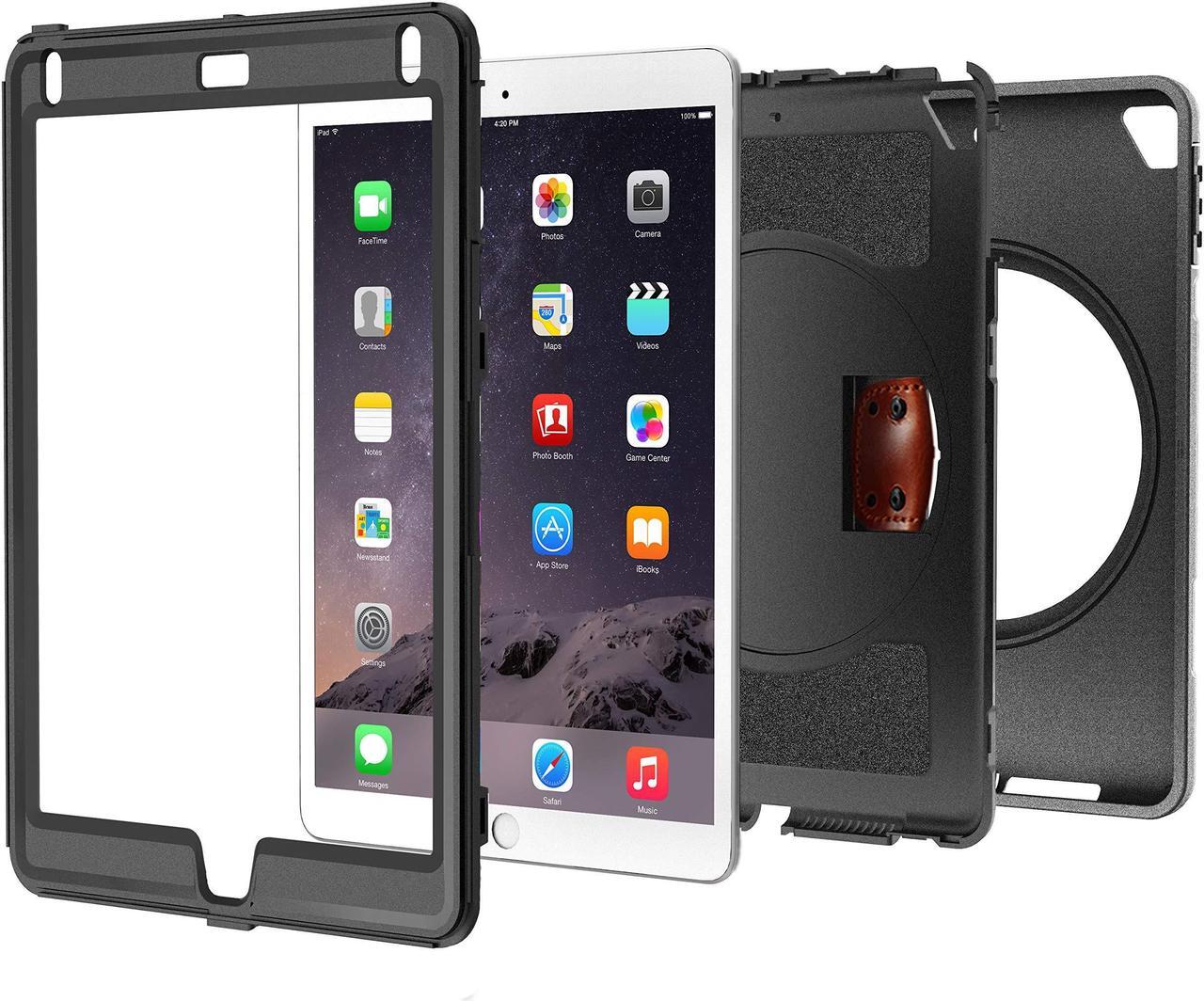 Alt view image 2 of 5 - Full-Body Protection iPad Case for 5th/6th Generation, iPad Air 2, iPad Pro 9.7 - Shockproof Case with Rotating Kickstand, Built-in Screen Protector, and Premium Leather Hand Strap - Heavy-Duty