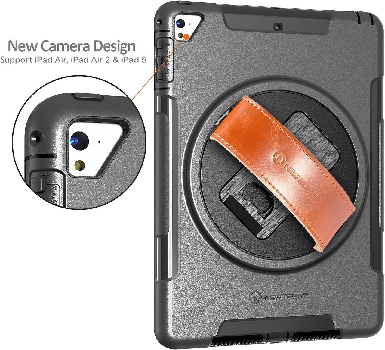 Alt view image 3 of 5 - Full-Body Protection iPad Case for 5th/6th Generation, iPad Air 2, iPad Pro 9.7 - Shockproof Case with Rotating Kickstand, Built-in Screen Protector, and Premium Leather Hand Strap - Heavy-Duty