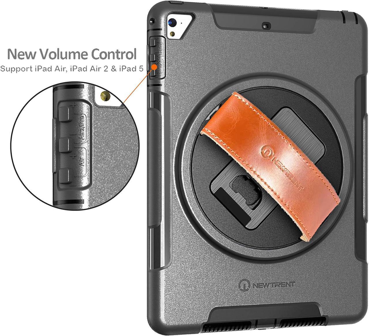 Alt view image 5 of 5 - Full-Body Protection iPad Case for 5th/6th Generation, iPad Air 2, iPad Pro 9.7 - Shockproof Case with Rotating Kickstand, Built-in Screen Protector, and Premium Leather Hand Strap - Heavy-Duty