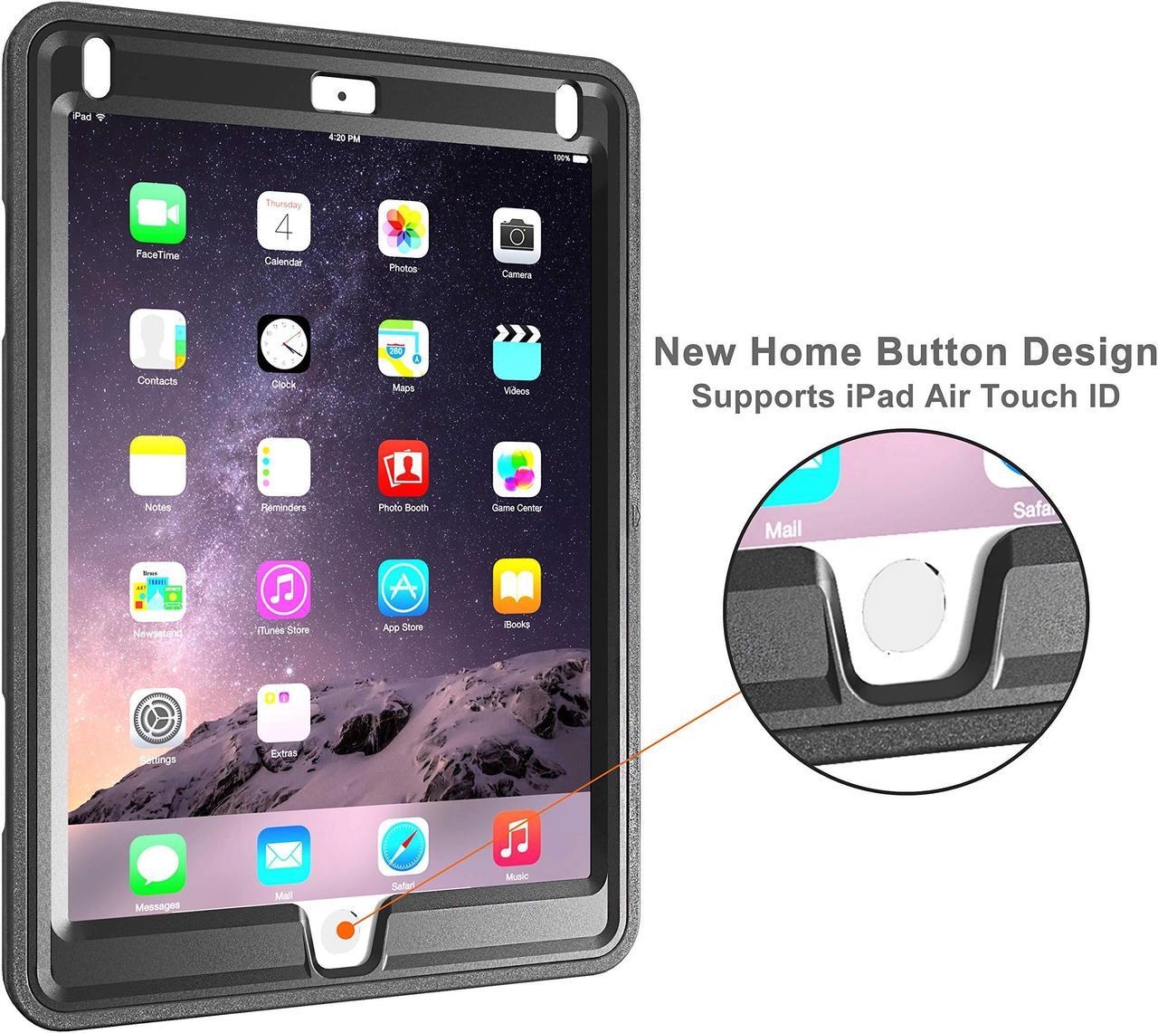 Alt view image 4 of 5 - Full-Body Protection iPad Case for 5th/6th Generation, iPad Air 2, iPad Pro 9.7 - Shockproof Case with Rotating Kickstand, Built-in Screen Protector, and Premium Leather Hand Strap - Heavy-Duty