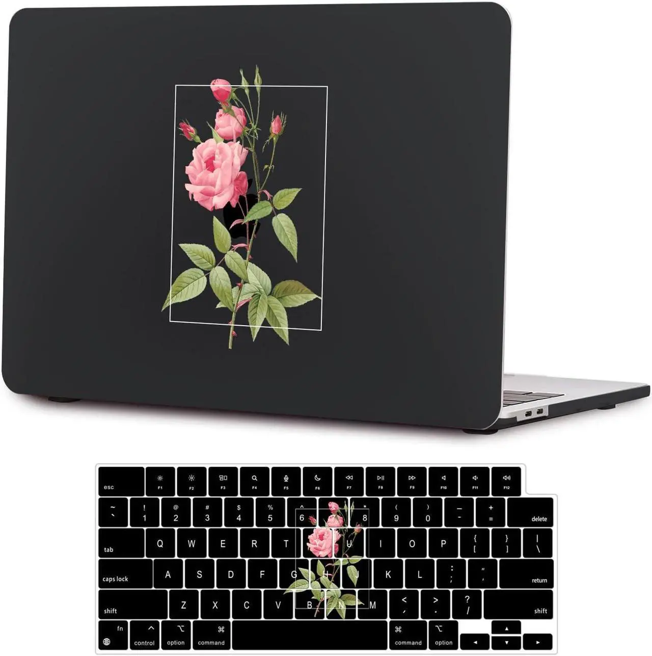 Main image of SaharaCase - Apple MacBook Air 13.6" M2 and 13" M3 Chip Laptops Hybrid-Flex Arts Case with Silicone KeyPad Cover - Sleek Hard Shell, Snap-On, Anti-Slip Grip (Black Rose)