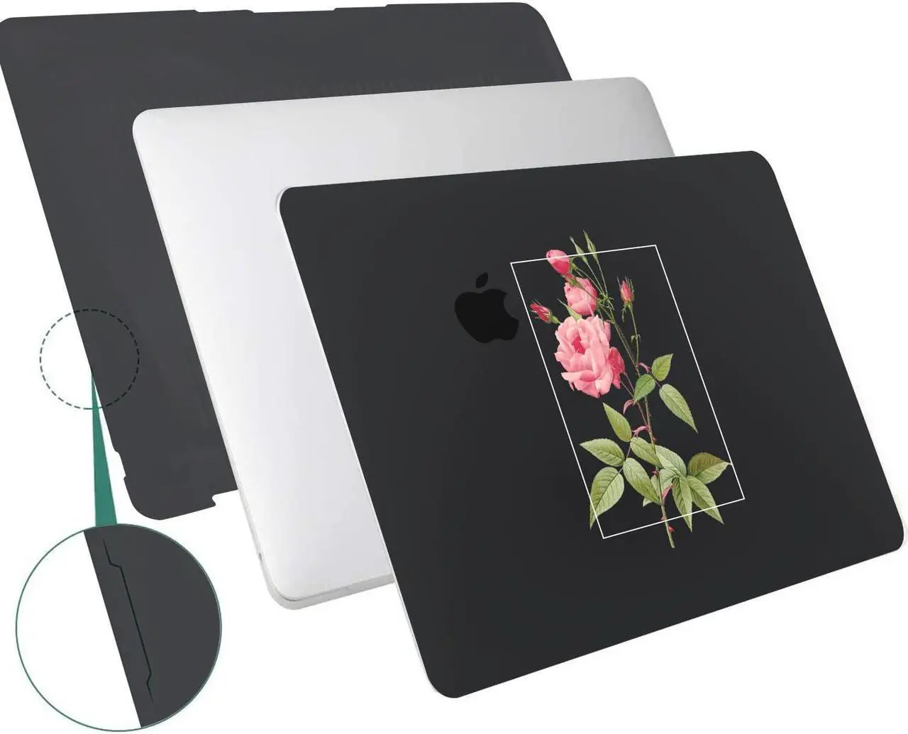 Alt view image 3 of 5 - SaharaCase - Apple MacBook Air 13.6" M2 and 13" M3 Chip Laptops Hybrid-Flex Arts Case with Silicone KeyPad Cover - Sleek Hard Shell, Snap-On, Anti-Slip Grip (Black Rose)