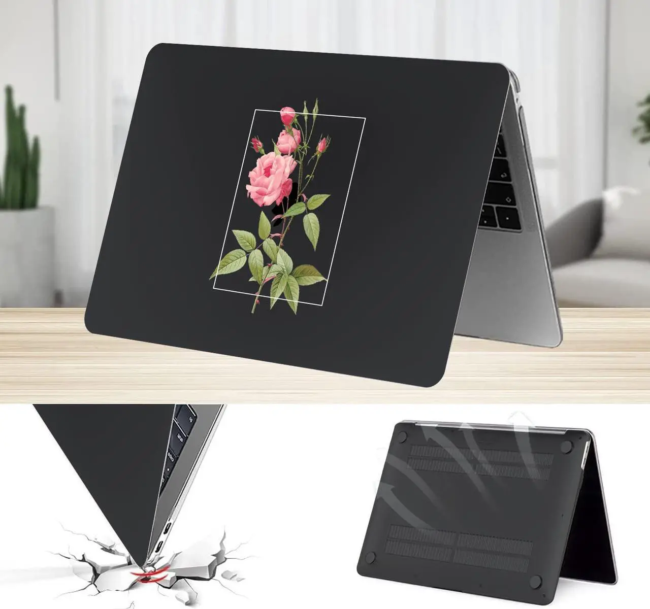 Alt view image 4 of 5 - SaharaCase - Apple MacBook Air 13.6" M2 and 13" M3 Chip Laptops Hybrid-Flex Arts Case with Silicone KeyPad Cover - Sleek Hard Shell, Snap-On, Anti-Slip Grip (Black Rose)