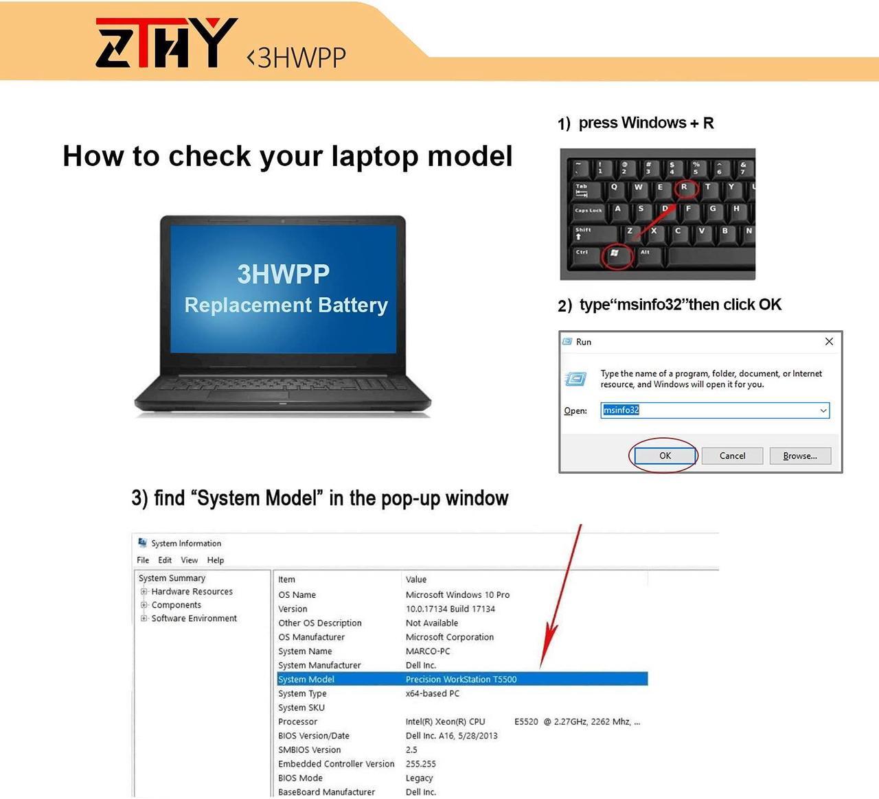 Alt view image 2 of 5 - ZTHY 3HWPP Laptop Battery Replacement for Dell Latitude 5401 5410 5411 5501 5510 5511 Precision 3541 3551 Inspiron 7706 2-in-1 Inspiron 17 7500/7506 2-in-1 Black 10X1J N2NLL 1VY7F 451-BCMN 15.2V 68Wh