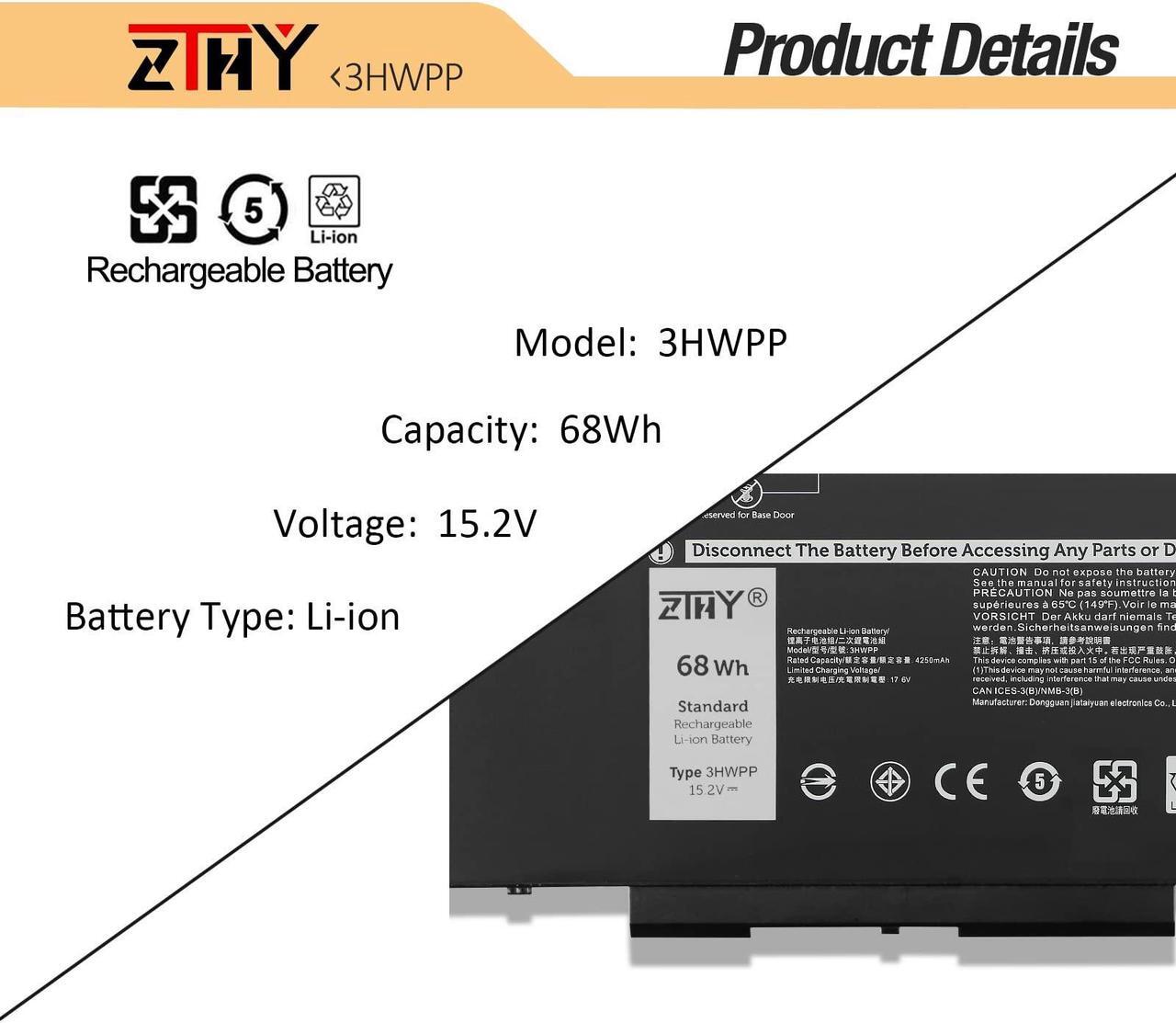 Alt view image 3 of 5 - ZTHY 3HWPP Laptop Battery Replacement for Dell Latitude 5401 5410 5411 5501 5510 5511 Precision 3541 3551 Inspiron 7706 2-in-1 Inspiron 17 7500/7506 2-in-1 Black 10X1J N2NLL 1VY7F 451-BCMN 15.2V 68Wh