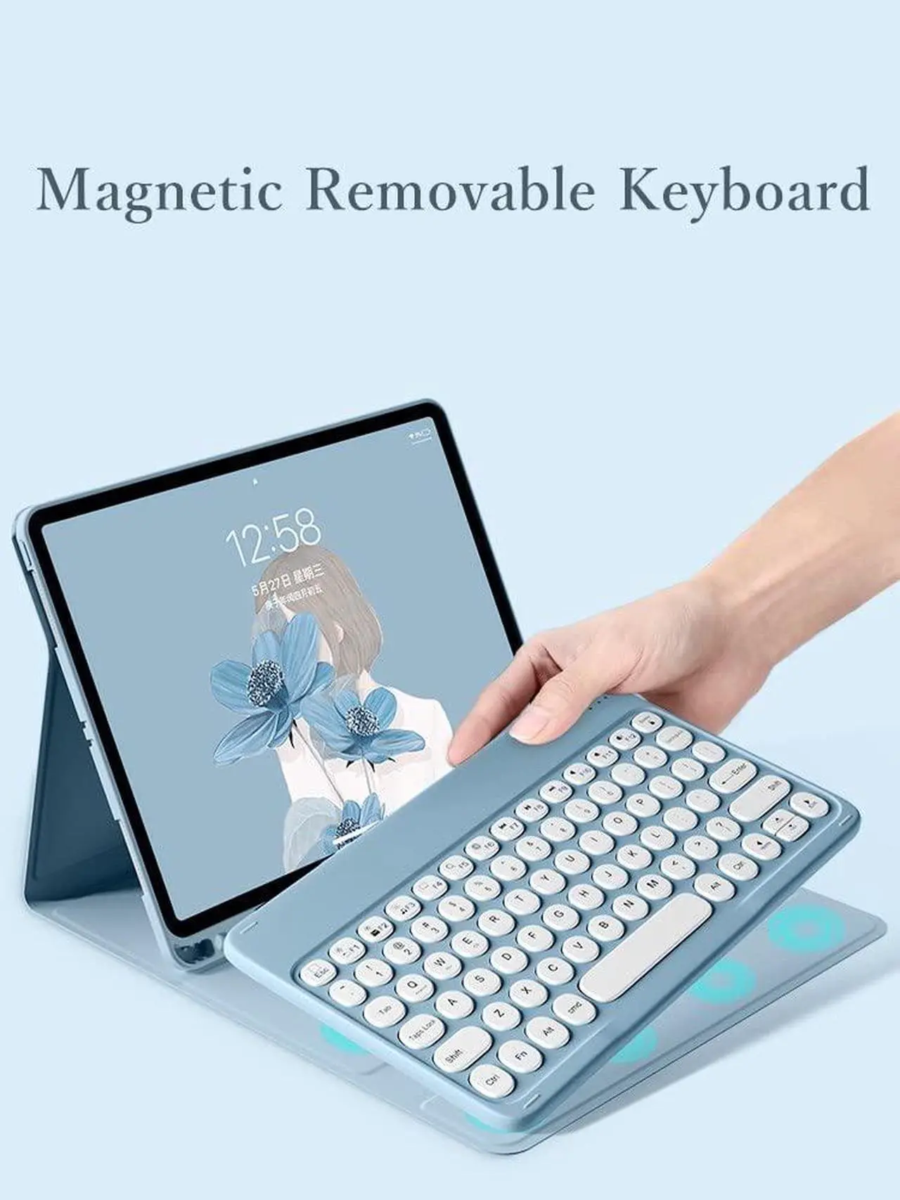 Alt view image 2 of 5 - YEEHi Keyboard Case for iPad Pro 11" 2022 4th Generation Pro 11 3rd 2nd Generation Color Keyboard Mouse Round Key Cute Candy Colors Bluetooth Detachable Keyboard Cover (iPadPro11, Blue)