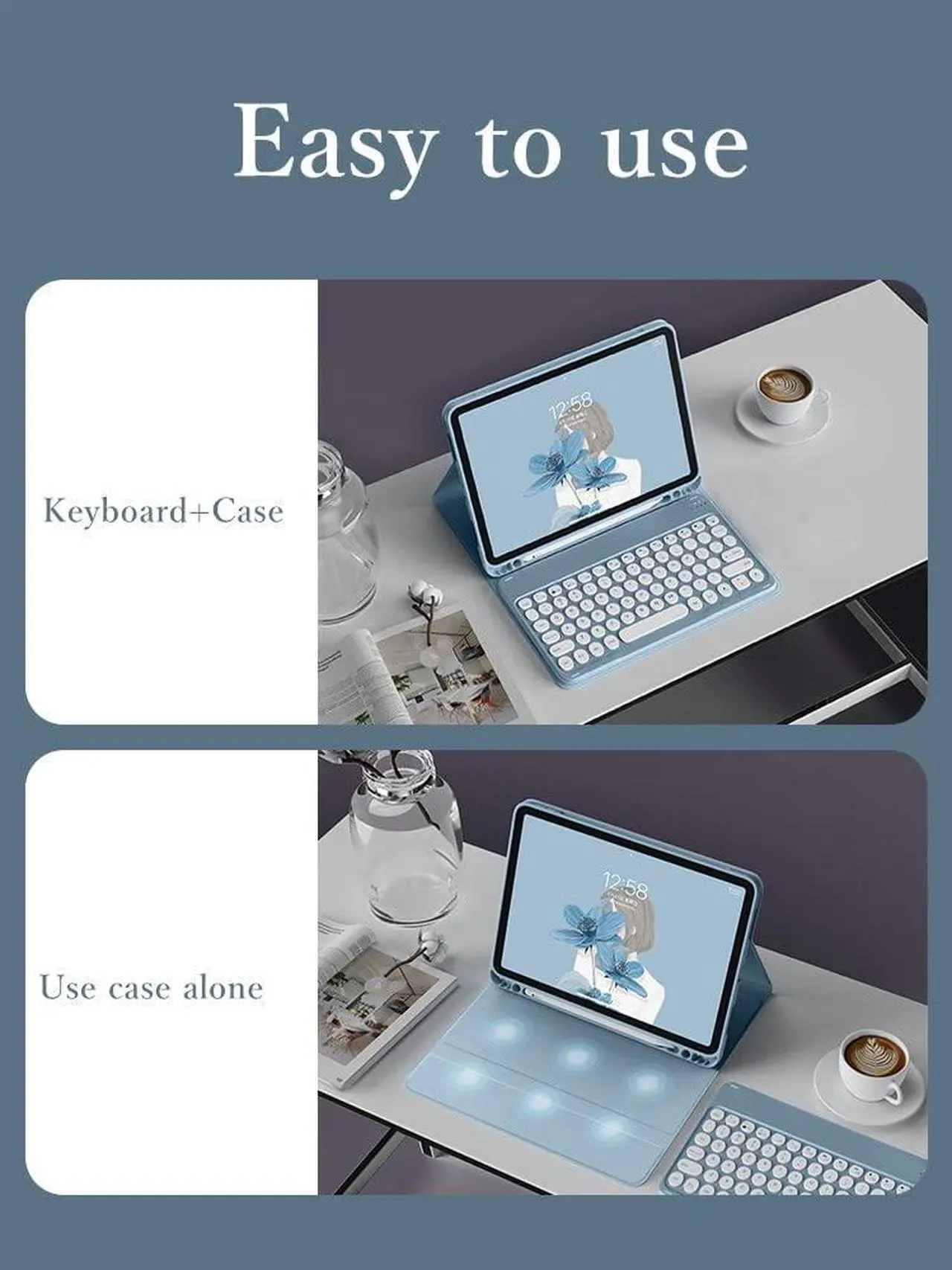 Alt view image 3 of 5 - YEEHi Keyboard Case for iPad Pro 11" 2022 4th Generation Pro 11 3rd 2nd Generation Color Keyboard Mouse Round Key Cute Candy Colors Bluetooth Detachable Keyboard Cover (iPadPro11, Blue)