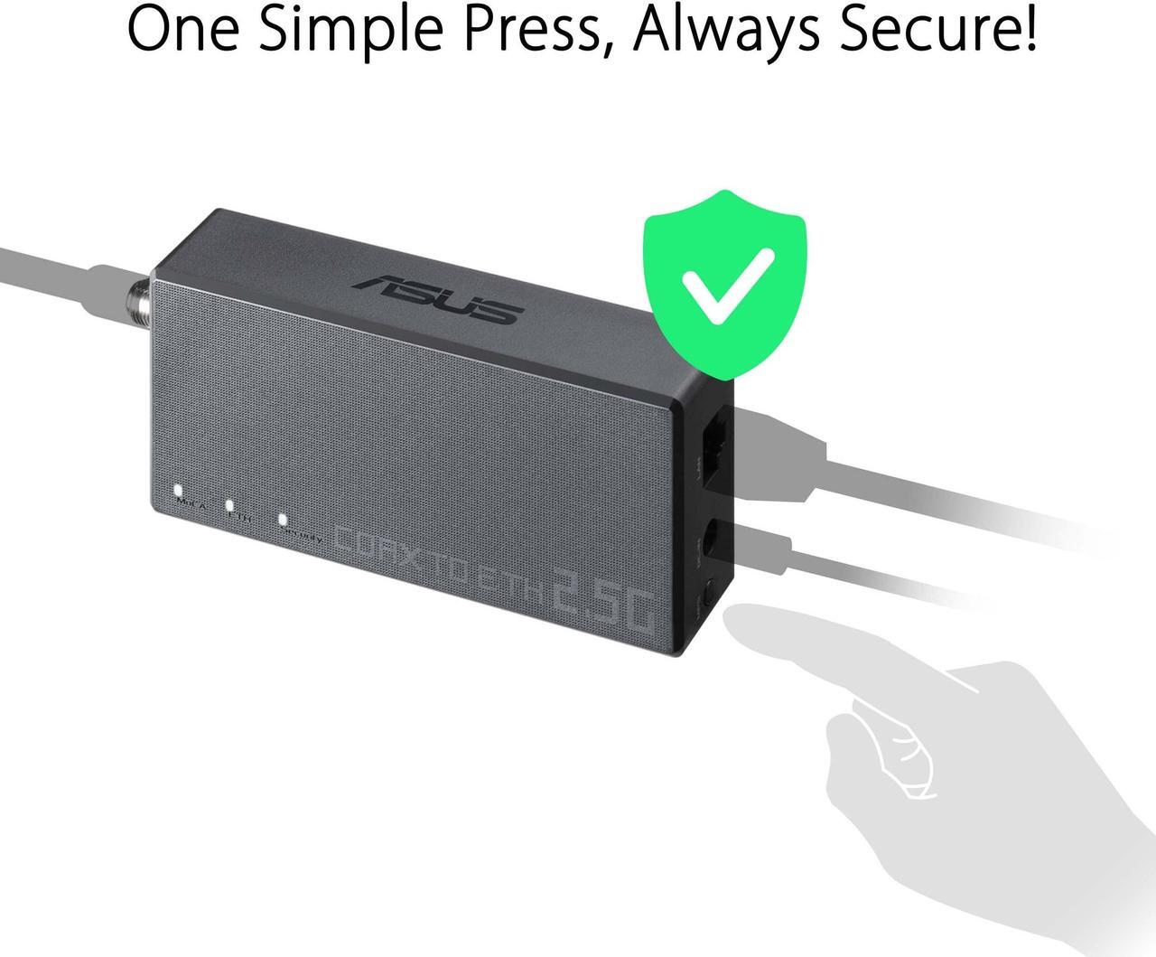 Alt view image 4 of 5 - ASUS 2.5Gbps Ethernet Over Coax Adapter (MA-25 1 Pack), MoCA 2.5, High Speed Internet, Mesh backhaul, TV Streaming, MPS Security, Wall-mountable