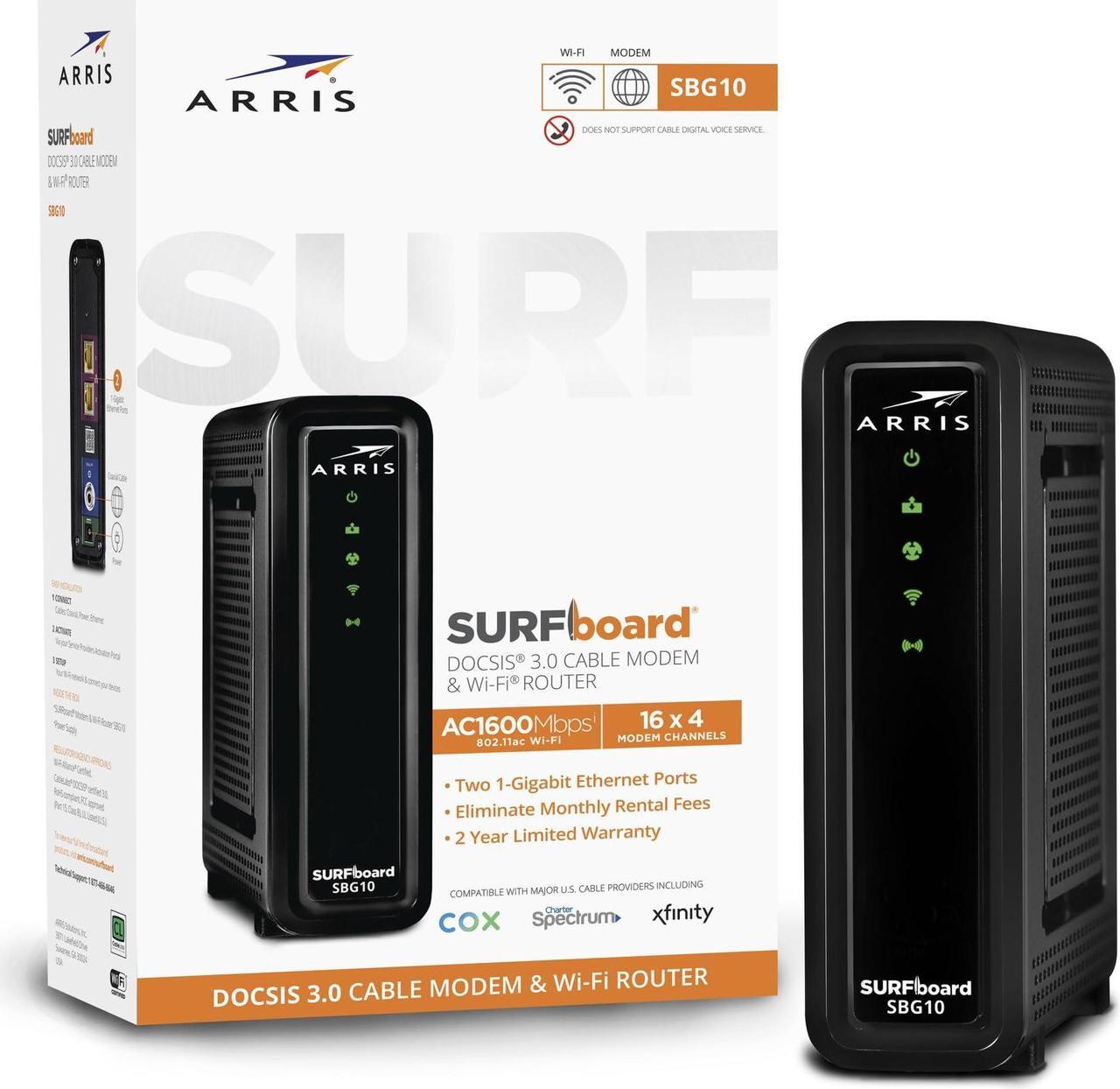 Alt view image 4 of 5 - ARRIS SURFboard SBG10 DOCSIS 3.0 16 x 4 Gigabit Cable Modem & AC1600 Wi-Fi Router , Comcast Xfinity, Cox, Spectrum, 400 Mbps Max Internet Speeds