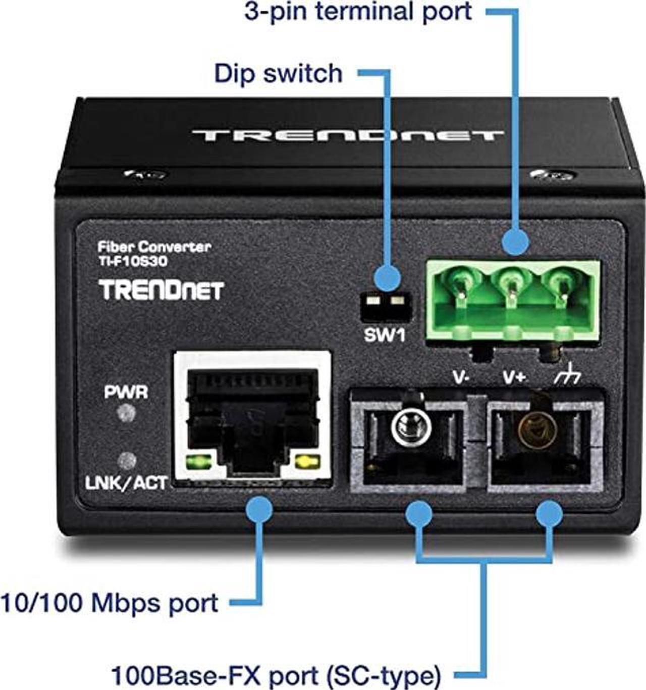 Alt view image 3 of 5 - TRENDnet - TI-F10S30 Hardened Industrial 100Base-FX Single-Mode SC Fiber Converter, TI-F10S30, (30 km, 18;6 Miles), IP40 Rated Housing Black