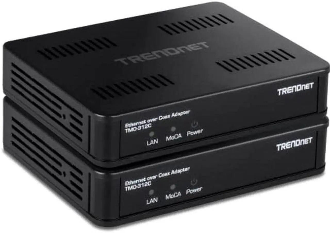 Main image of TRENDnet Ethernet Over Coax MoCa 2.5 Adapter (2-Pack), TMO-312C2K, Backward Compatible with MoCA 2.0/1.1/1.0, RJ-45 Gigabit LAN Port, Supports Net Throughput up to 1Gbps, Support up to 16 Nodes, Black