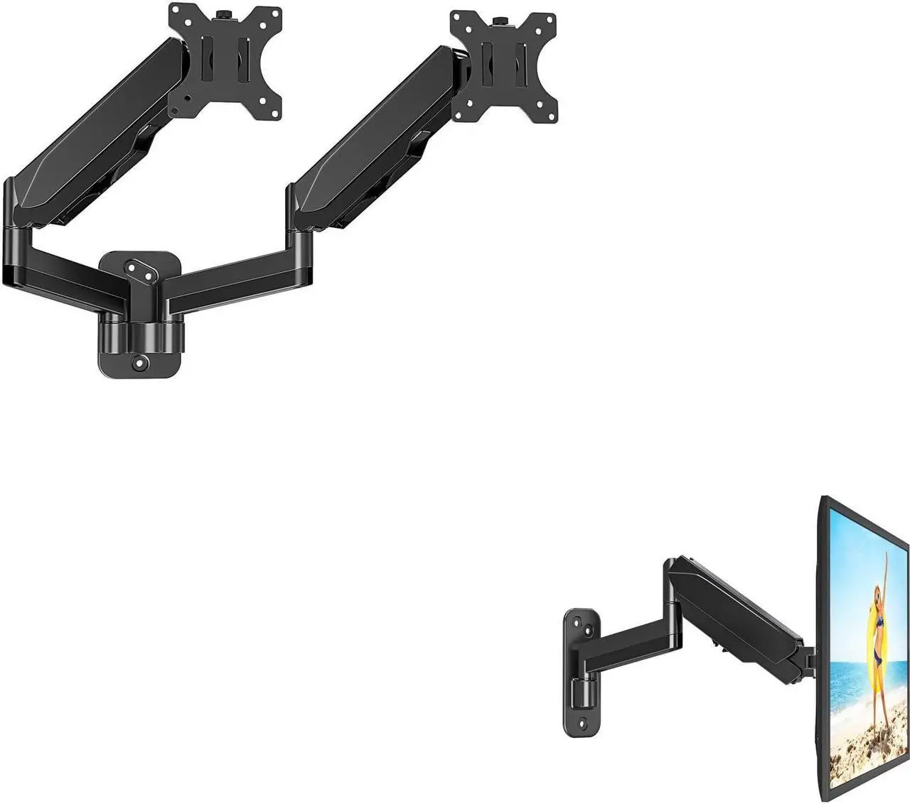 Main image of MOUNTUP Dual Monitor Wall Mount Bundle with Single Monitor Wall Arm for Max 32 Inch Computer Screen, Support Max 17.6lbs, Fit for 75x75mm and 100x100mm VESA Pattern