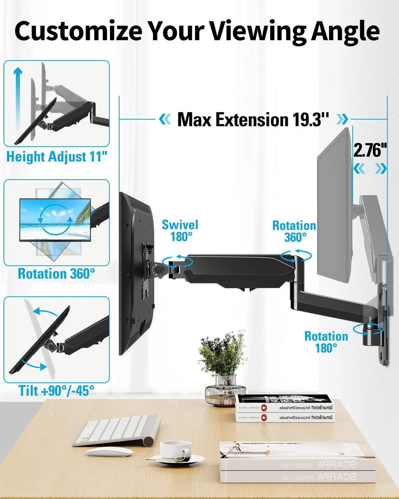 Alt view image 4 of 5 - MOUNTUP Dual Monitor Wall Mount Bundle with Single Monitor Wall Arm for Max 32 Inch Computer Screen, Support Max 17.6lbs, Fit for 75x75mm and 100x100mm VESA Pattern