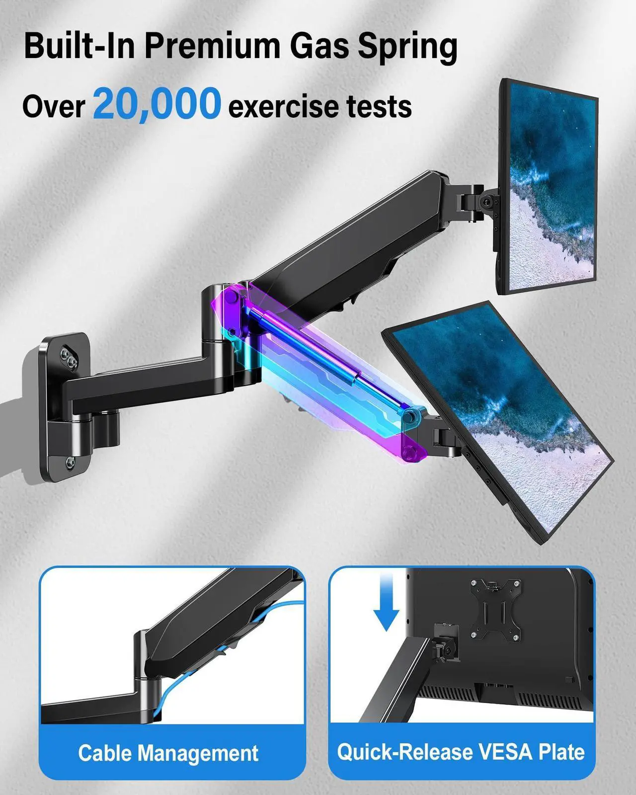 Alt view image 5 of 5 - MOUNTUP Dual Monitor Wall Mount Bundle with Single Monitor Wall Arm for Max 32 Inch Computer Screen, Support Max 17.6lbs, Fit for 75x75mm and 100x100mm VESA Pattern