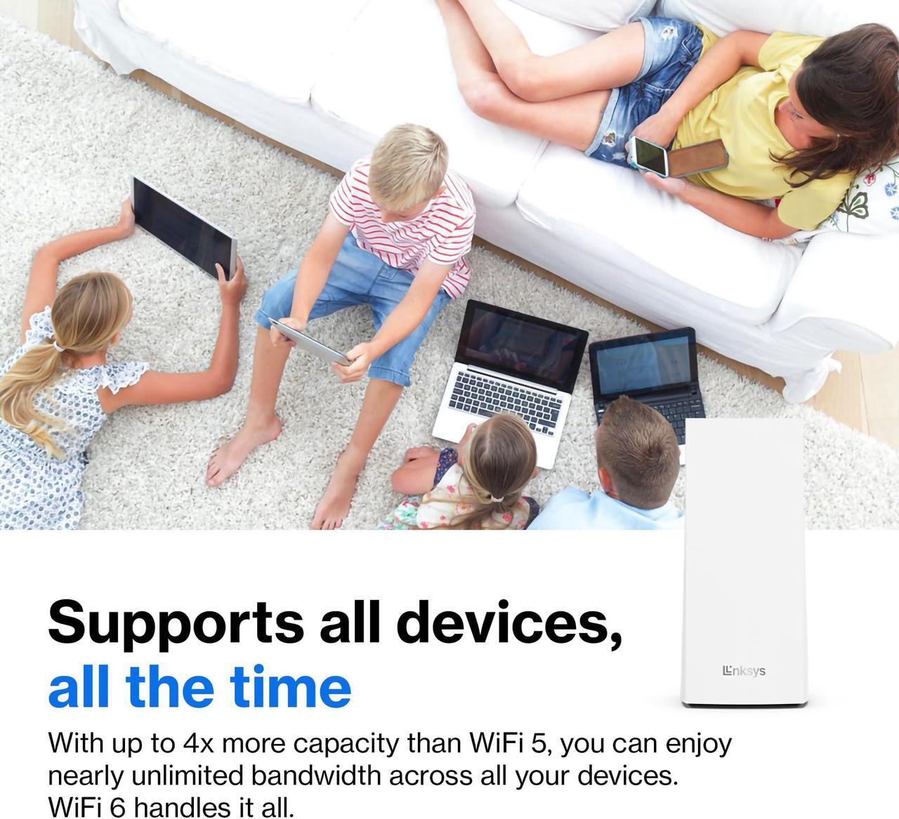 Alt view image 4 of 5 - Linksys MX4200 Mesh WiFi Router - AX4200 WiFi 6 Router - Velop Tri-Band WiFi Mesh Router For Wireless Internet - Internet Router - Connect 40+ Devices, 2,700 Sq Ft, 1-Pk