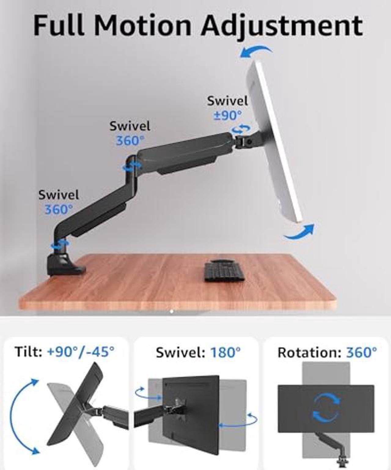 Alt view image 5 of 5 - MOUNTUP Single Monitor Mount fits 17''-43'' Ultrawide Screen, Holds 6.6-33lbs, Computer Monitor Arm Desk Mount, Heavy Duty Gas Spring Monitor Stand for Flat/Curved Screen, with C-clamp/Grommet Base
