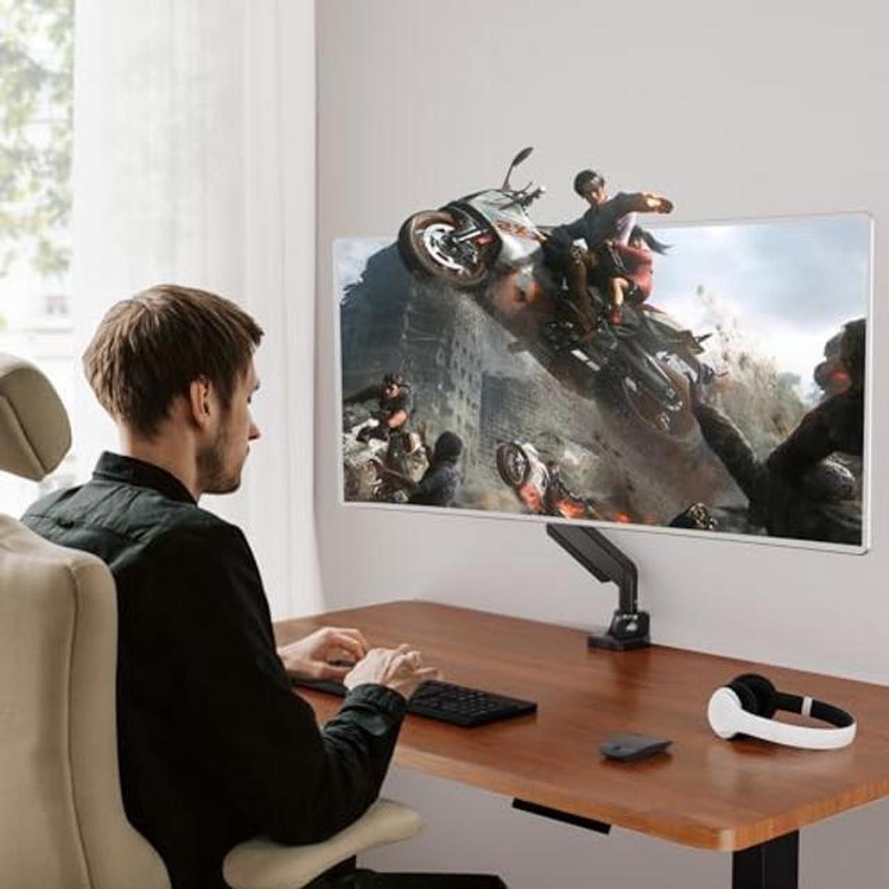 Alt view image 3 of 5 - MOUNTUP Single Monitor Mount fits 17''-43'' Ultrawide Screen, Holds 6.6-33lbs, Computer Monitor Arm Desk Mount, Heavy Duty Gas Spring Monitor Stand for Flat/Curved Screen, with C-clamp/Grommet Base