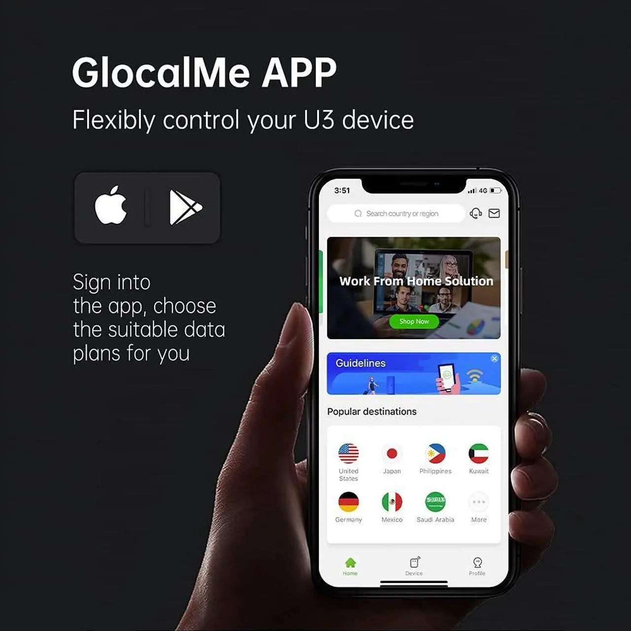 Alt view image 5 of 5 - GlocalMe U3 Mobile Hotspot,Wireless Portable WiFi for Travel in 150+ Countries,No SIM Card Needed,Smart Local Network Auto-Selection,High Speed with US 8GB & Global 1GB Data, Pocket WiFi (U3 Black)