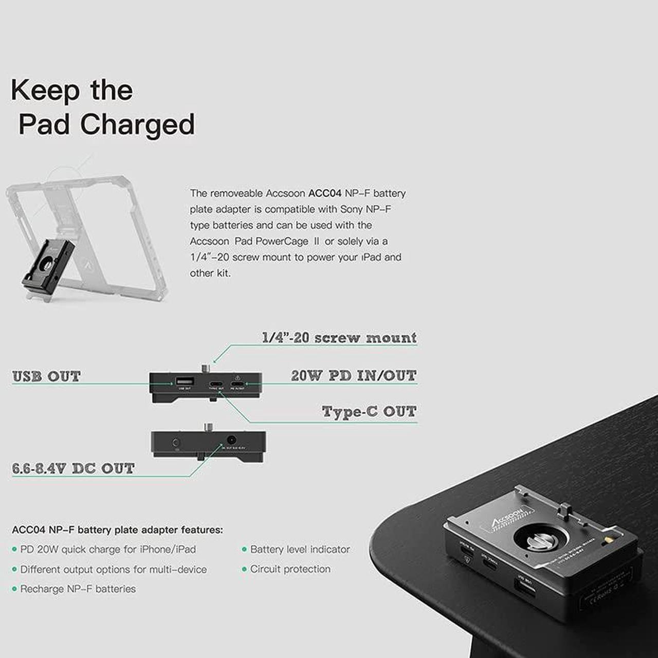 Alt view image 4 of 5 - Accsoon CEPC-04 iPad Power Cage Pro II, Compatible with iPad Pro 12.9 inch Gen 3-6, Adjustable, Portable Electronic Device Stand
