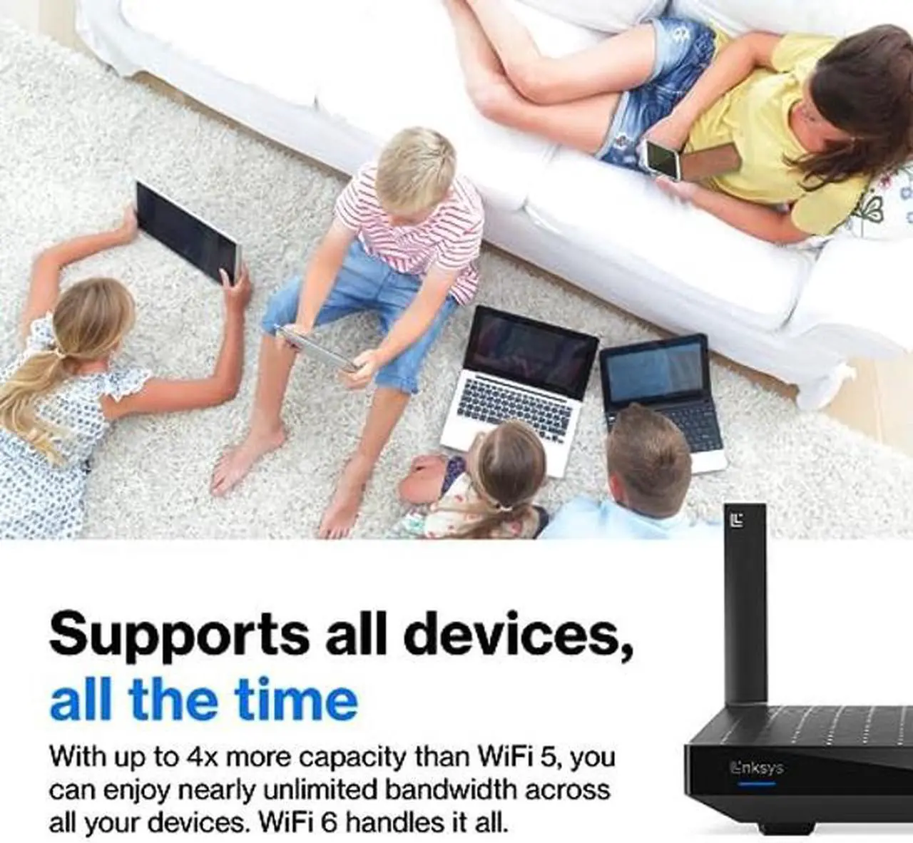Alt view image 4 of 5 - Linksys Mesh Wifi 6 Router, Dual-Band, 1,700 Sq. ft Coverage, 25+ Devices, Speeds up to (AX1800) 1.8Gbps - MR7350