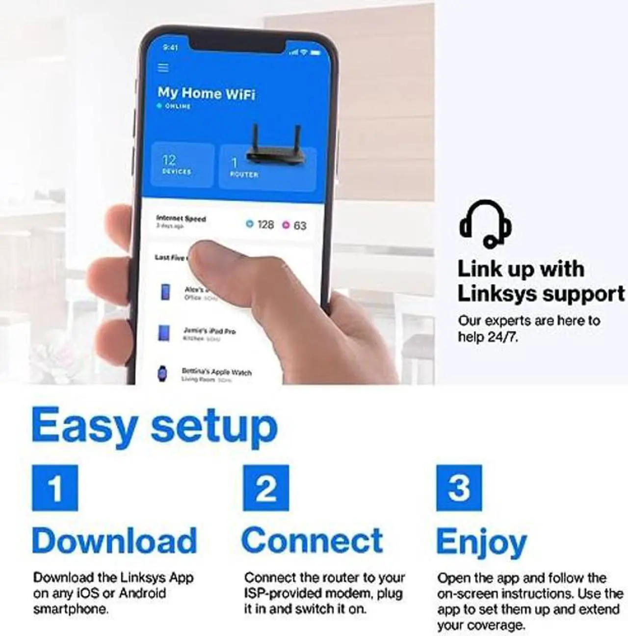 Alt view image 5 of 5 - Linksys Mesh Wifi 6 Router, Dual-Band, 1,700 Sq. ft Coverage, 25+ Devices, Speeds up to (AX1800) 1.8Gbps - MR7350