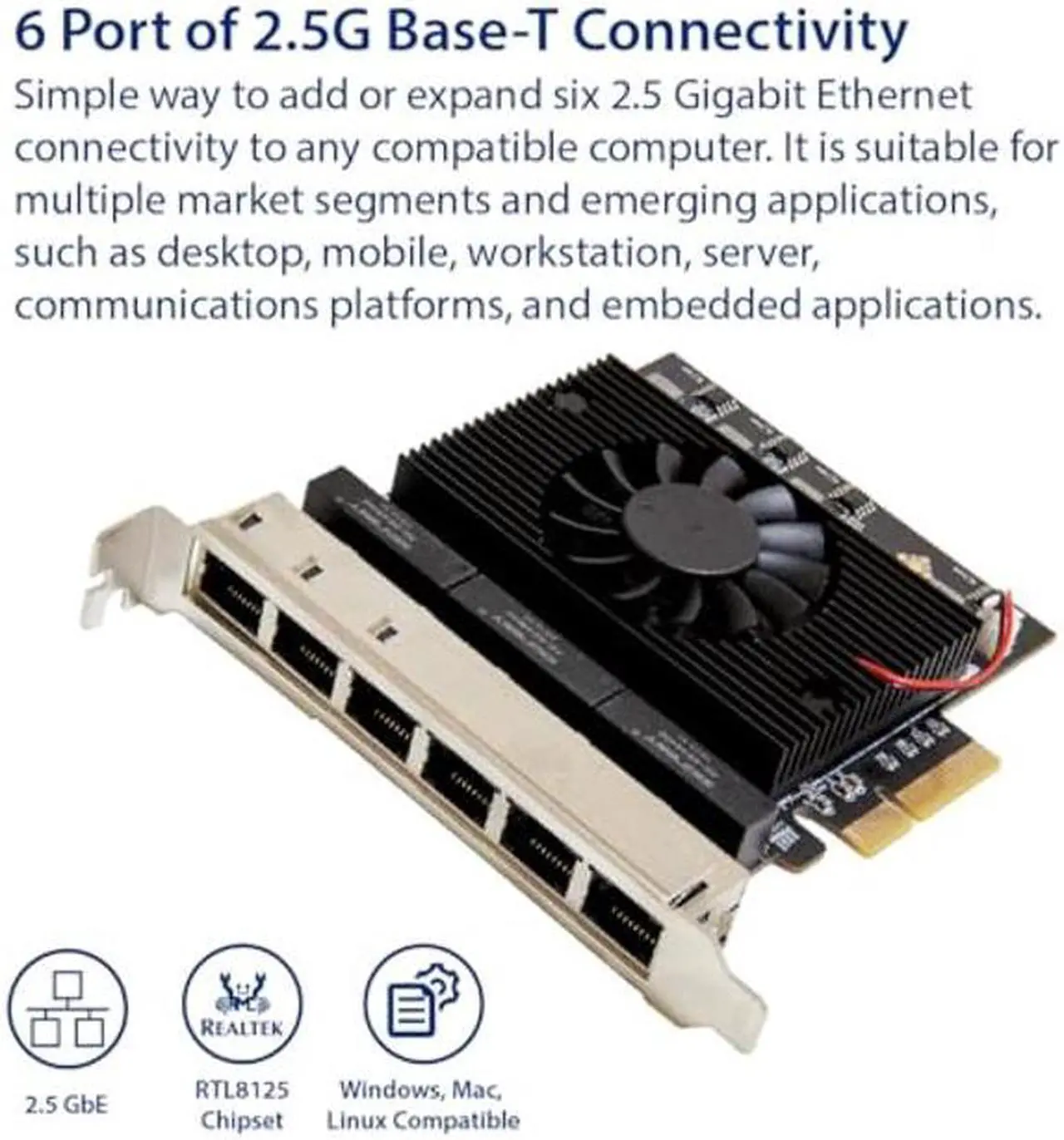 Alt view image 2 of 5 - 6 Port 2.5 Gigabit PCI-e x4 Ethernet Network Card