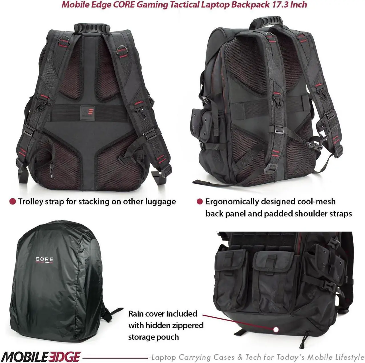 Alt view image 3 of 5 - Mobile Edge Core Gaming Tactical Backpack for Men and Women, 17 Inch Laptop Travel Computer Gear Bag, Water-Resistant Cover, Black, Large