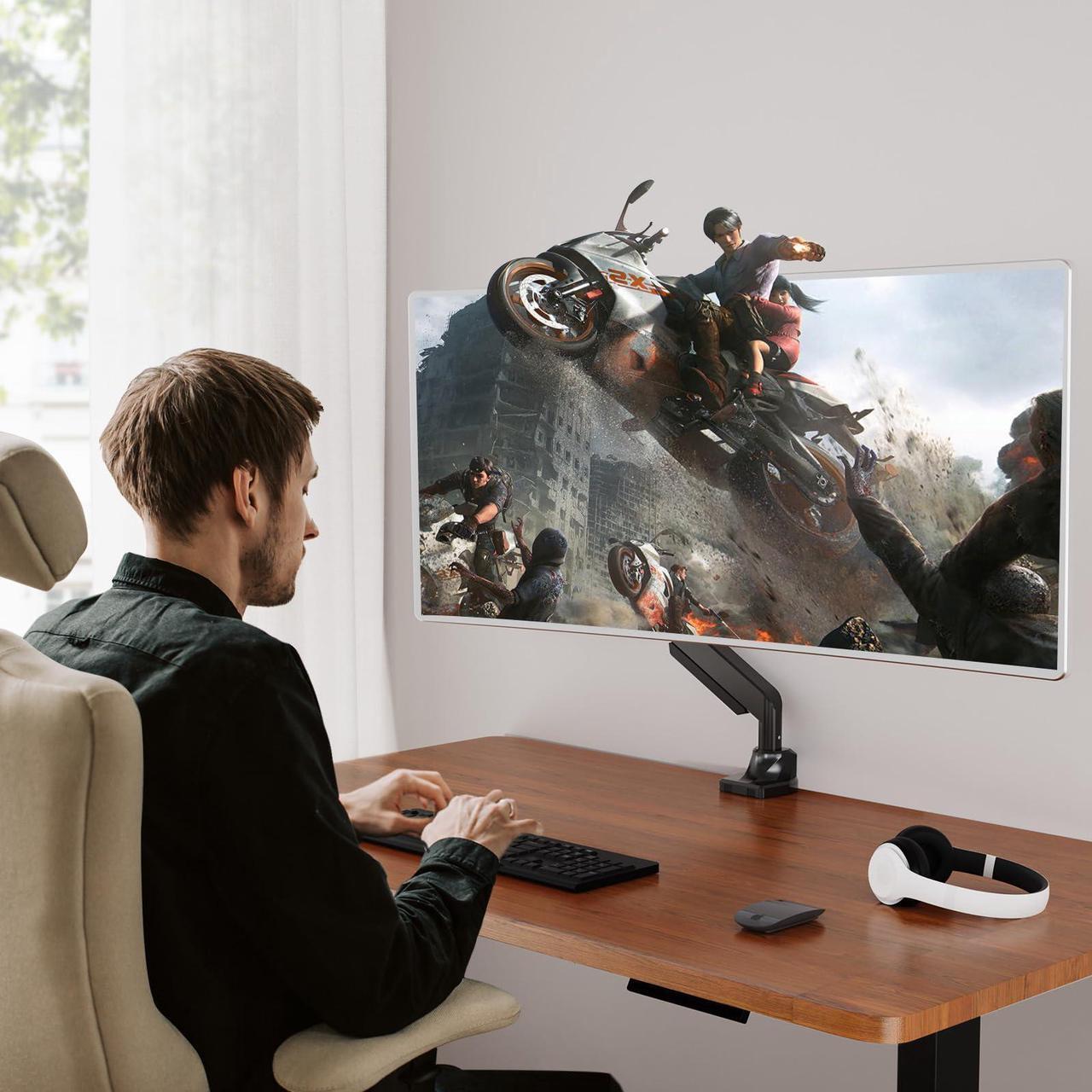 Alt view image 3 of 5 - MOUNTUP Single Monitor Mount fits 17''-49'' Ultrawide Screen, Holds 6.6-33lbs + MOUNTUP Single Monitor Desk Mount, Adjustable Gas Spring Monitor Arm Support Max 32 Inch, 4.4-17.6lbs Screen