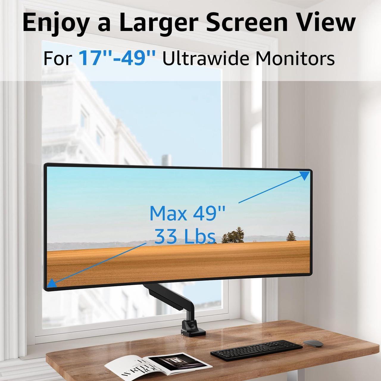 Alt view image 2 of 5 - MOUNTUP Single Monitor Mount fits 17''-49'' Ultrawide Screen, Holds 6.6-33lbs + MOUNTUP Single Monitor Desk Mount, Adjustable Gas Spring Monitor Arm Support Max 32 Inch, 4.4-17.6lbs Screen