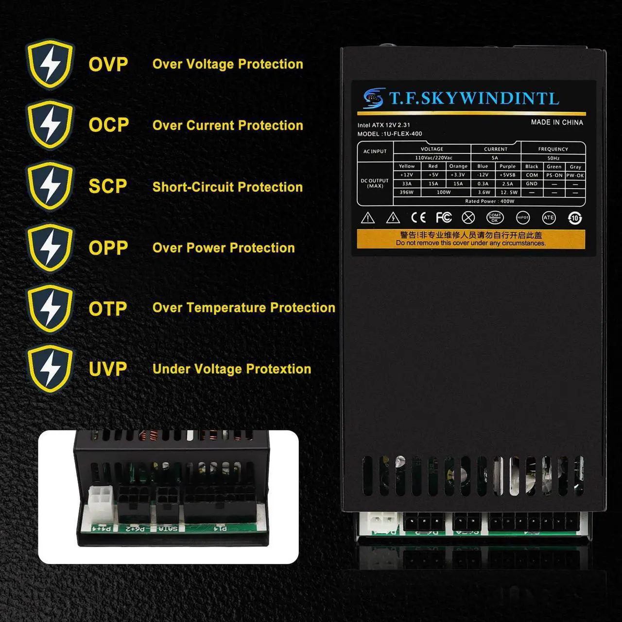 Alt view image 3 of 5 - 400W Power Supply Flex ATX Fully Modular PSU Full Voltage 90V-264V Computer Supplies for Gaming Server Desktop