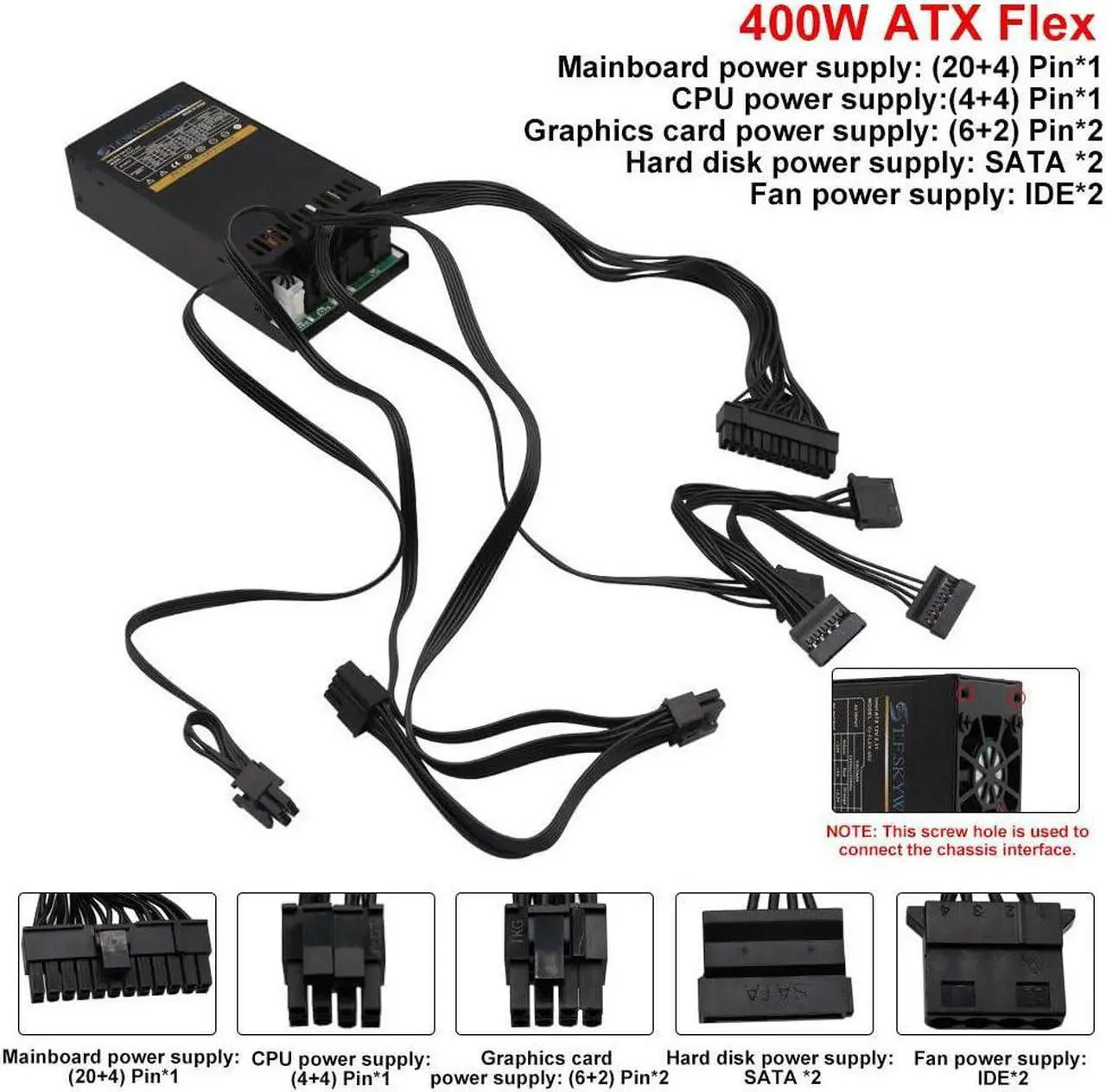 Alt view image 5 of 5 - 400W Power Supply Flex ATX Fully Modular PSU Full Voltage 90V-264V Computer Supplies for Gaming Server Desktop