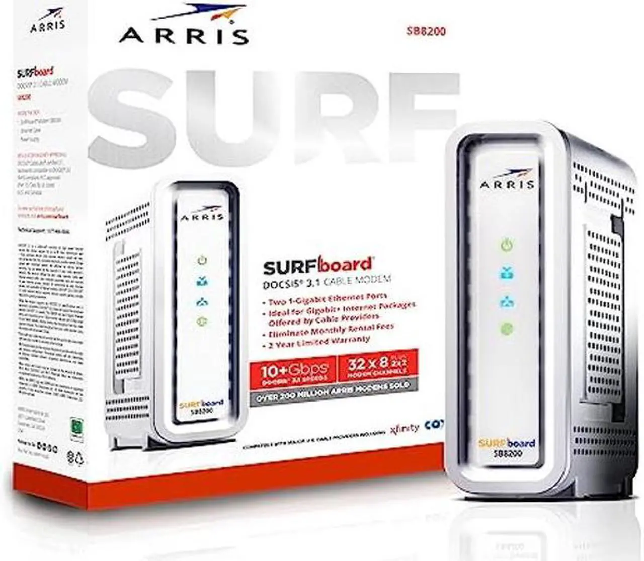 Alt view image 5 of 5 - ARRIS SURFboard SB8200 DOCSIS 3.1 Cable Modem , Approved for Comcast Xfinity, Cox, Charter Spectrum, & more , Two 1 Gbps Ports , 1 Gbps Max Internet Speeds , 4 OFDM Channels