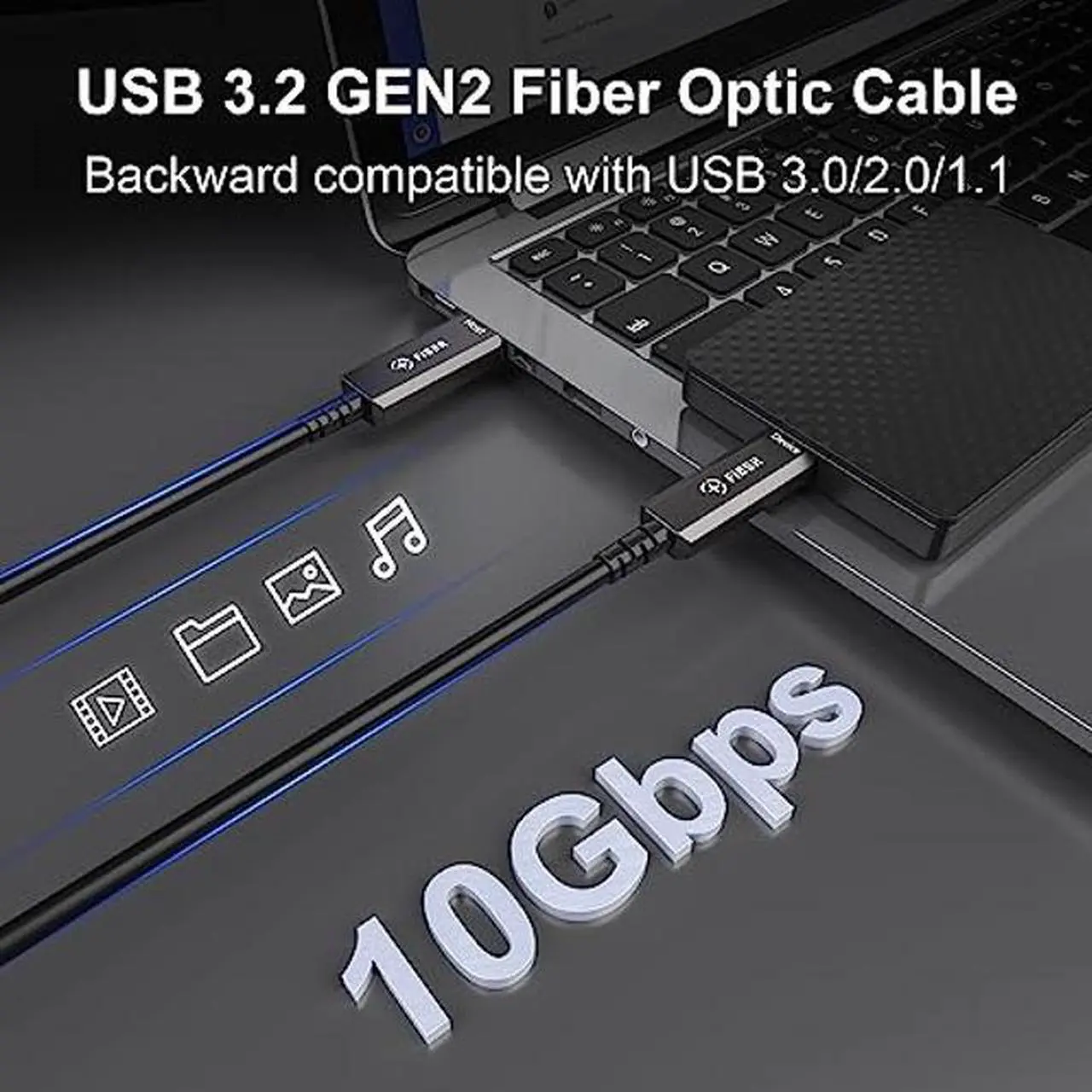Alt view image 3 of 5 - FIBBR Fiber Optic USB3.2 Cable(16.5ft), 10Gpbs USB A to USB C Cable for Webcams, VR/AR,Projectors,Displays and More