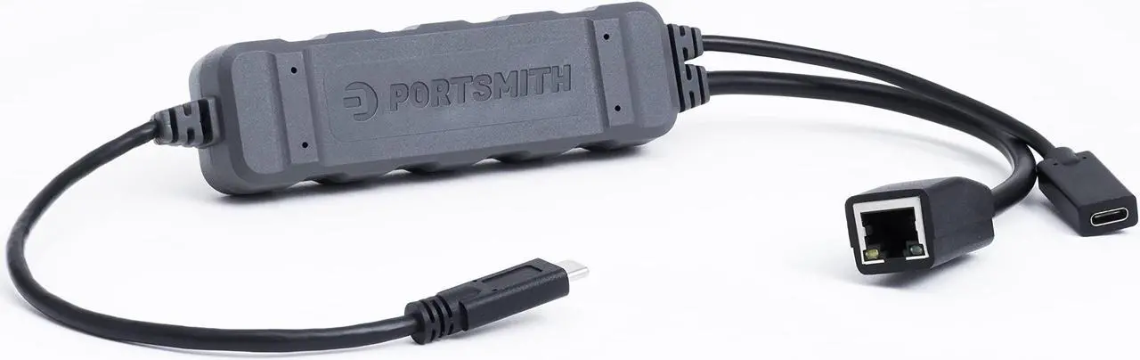 Main image of Weather Resistant USB-C to Ethernet Adapter with 5V Power Pass Through: Portsmith PSPA1C1GE-R