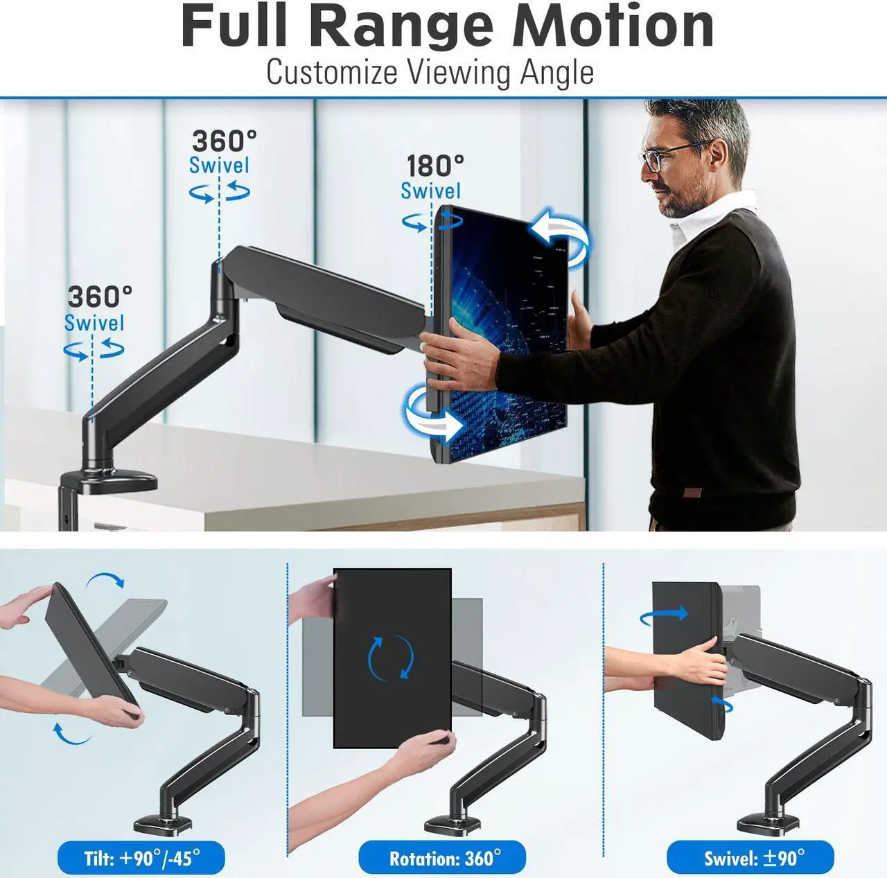 Alt view image 3 of 5 - MOUNTUP Gas Spring Single Monitor Stand & Ultrawide Dual Monitor Mount Bundle