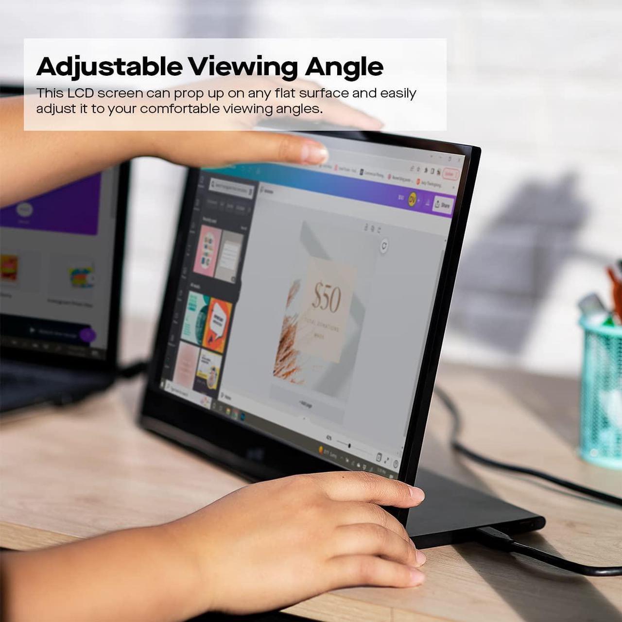 Alt view image 5 of 5 - MP Mobile Pixels Portable Laptop Monitor, Glance Travel Monitor 16" 1080P FHD HDMI USB Type C Monitor, Built-in Dual Speakers, Tilt Adjustment & Non-Slip Mobile Monitor for PC, macOS, Windows, PS4/5