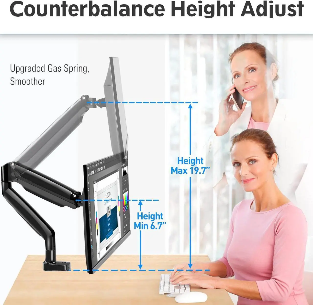 Alt view image 5 of 5 - MOUNTUP Gas Spring Ultrawide Single & Dual Monitor Desk Mount Bundle