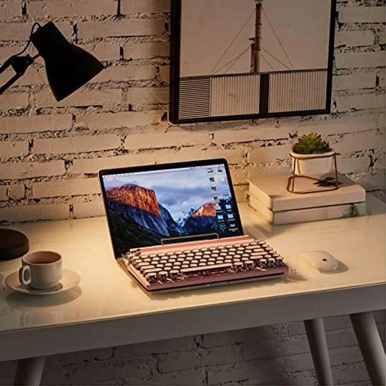 Alt view image 4 of 5 - Bewinner Typewriter Mechanical Keyboard, 83 Keys Blue Switch Bluetooth 5.0 Gaming Keyboard, 3 Devices FN Master, Retro Style Bluetooth Mechanical Keyboard (Pink)