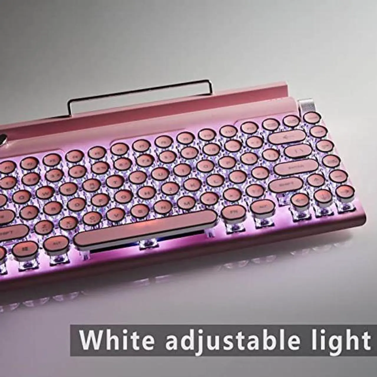 Alt view image 5 of 5 - Bewinner Typewriter Mechanical Keyboard, 83 Keys Blue Switch Bluetooth 5.0 Gaming Keyboard, 3 Devices FN Master, Retro Style Bluetooth Mechanical Keyboard (Pink)