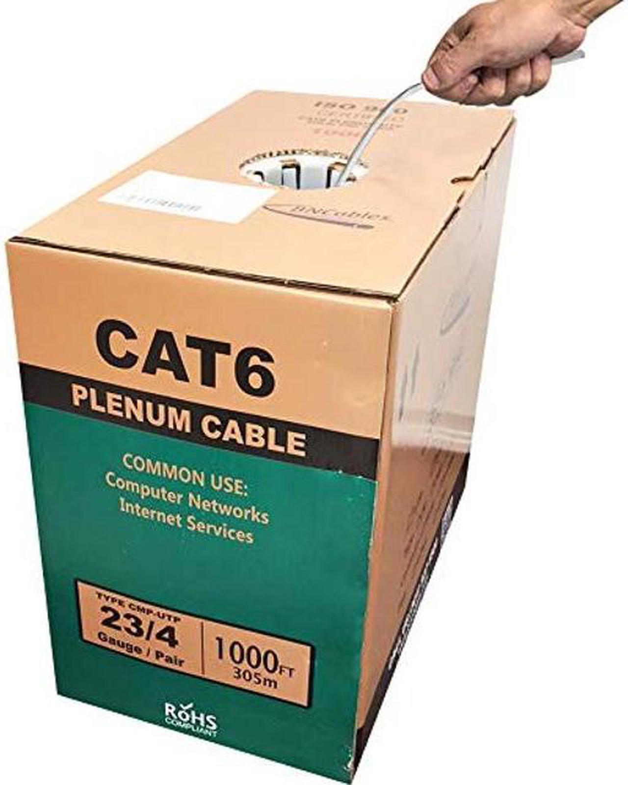 Main image of BNCables | 550MHZ CAT6 Plenum Cable 1000ft, 23AWG 4Pair, Solid Network Cable Unshielded Twisted Pair (UTP), Available in 7 Colors (1000ft, Gray)