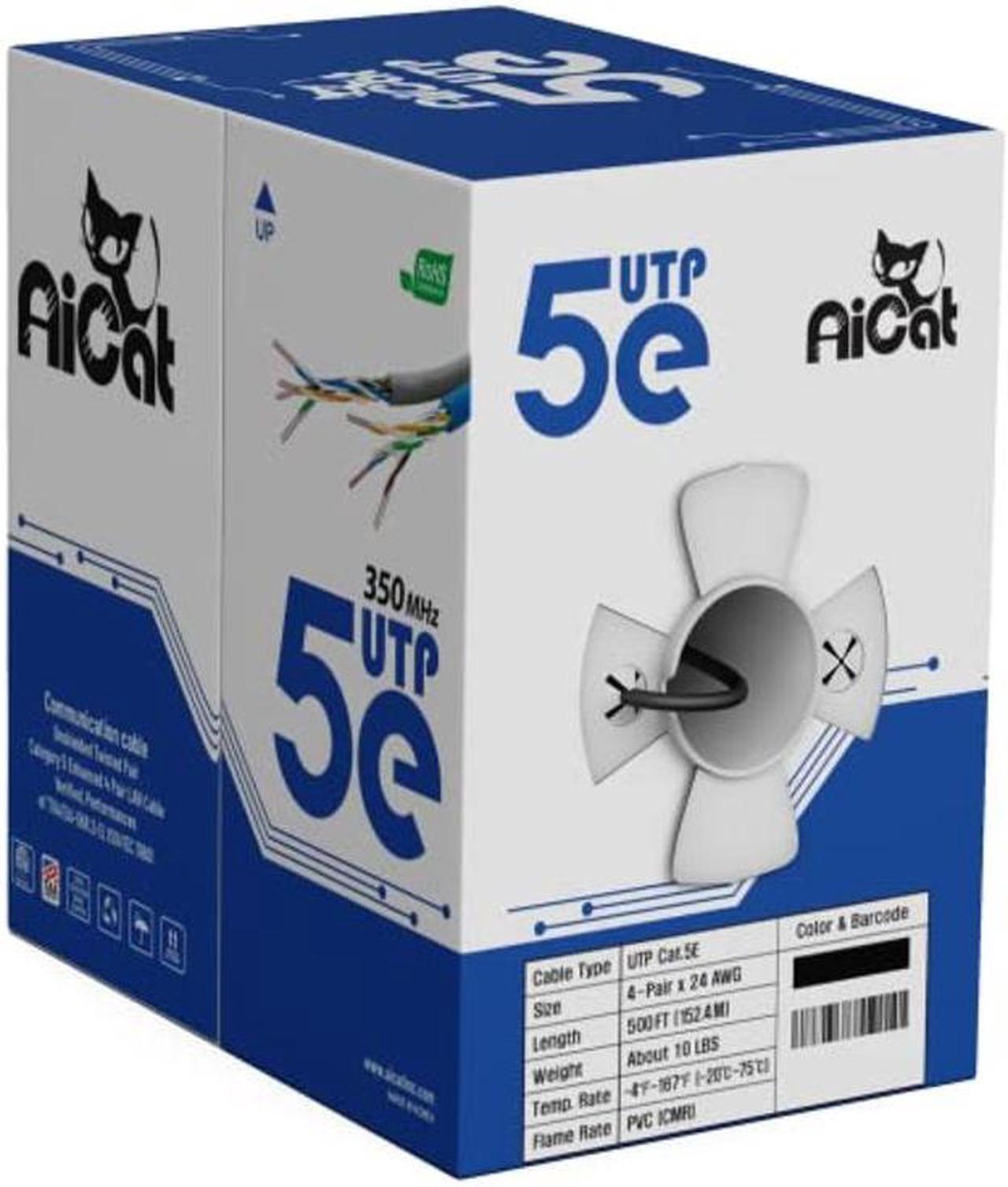 Main image of AiCat Cat5e Ethernet Cable 500ft - 24 AWG, CMR, ETL, Insulated Soild Bare Copper Wire Internet Cable with FastReel - 350MHZ / Gigabit Speed Unshielded UTP LAN Cable (Black)