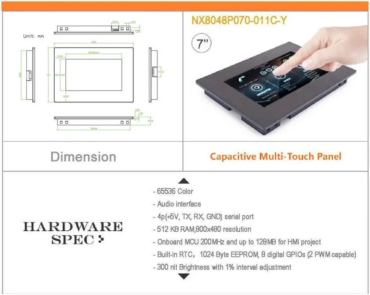 Alt view image 2 of 5 - DIYmalls Nextion Intelligent 7 inch HMI Display 5V Capacitive Touch Screen 800x480 TFT LCD w/Enclosure Case for Arduino (NX8048P070-011C-Y)