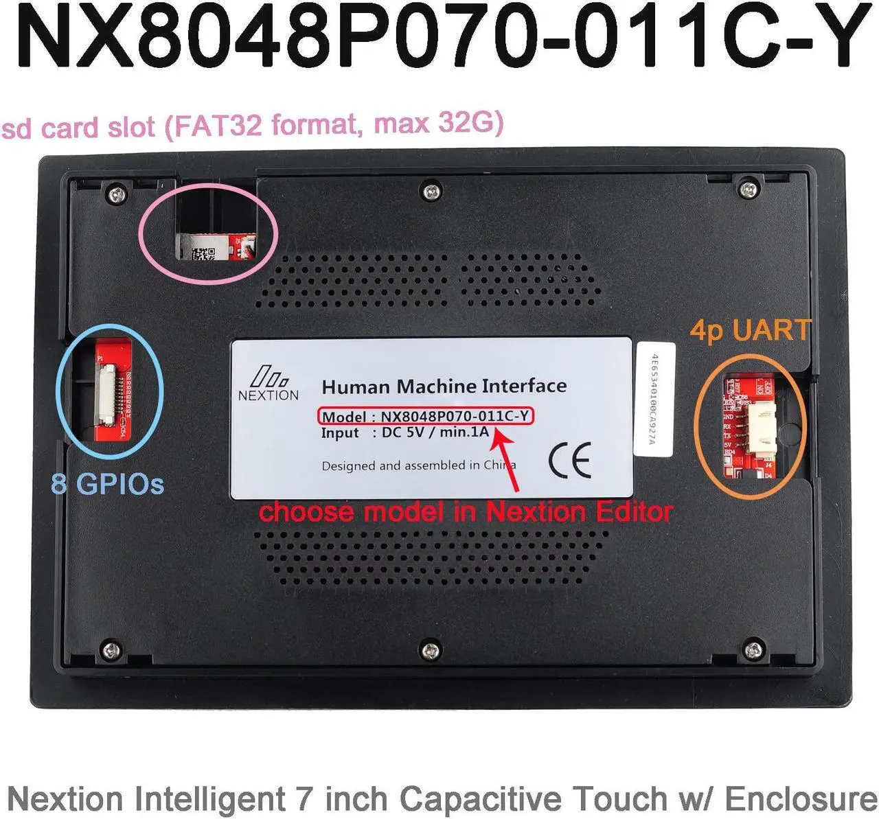 Alt view image 3 of 5 - DIYmalls Nextion Intelligent 7 inch HMI Display 5V Capacitive Touch Screen 800x480 TFT LCD w/Enclosure Case for Arduino (NX8048P070-011C-Y)